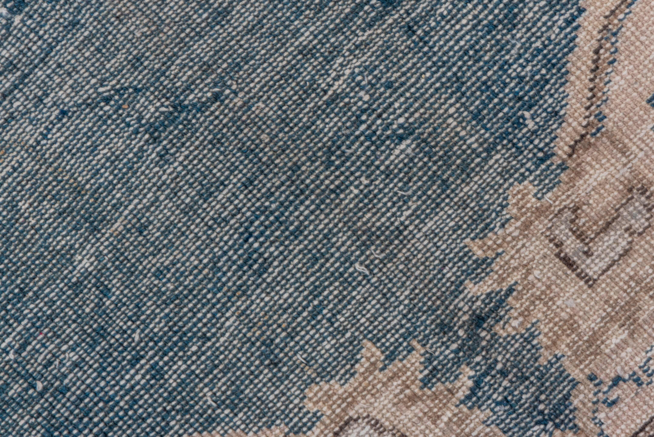 6' x 10' one-of-a-kind handmade vintage Oushak large size rug. Color palette: blue, ivory, taupe, beige, slate, gray