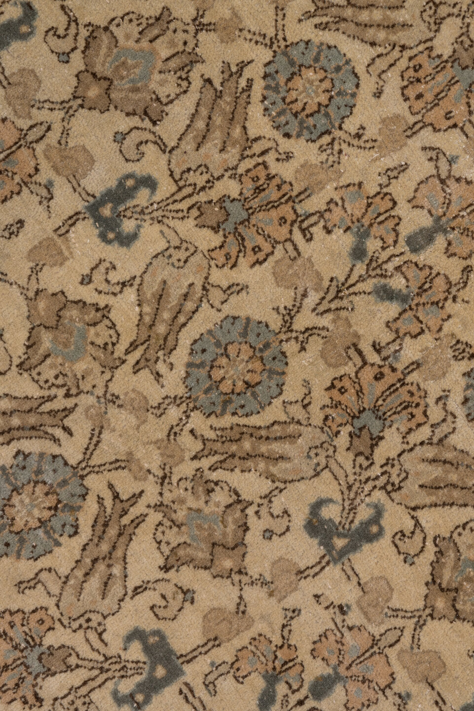 6' x 8' one-of-a-kind handmade vintage Sivas medium size rug. Color palette: beige, taupe, slate, ivory, camel, brown, gray