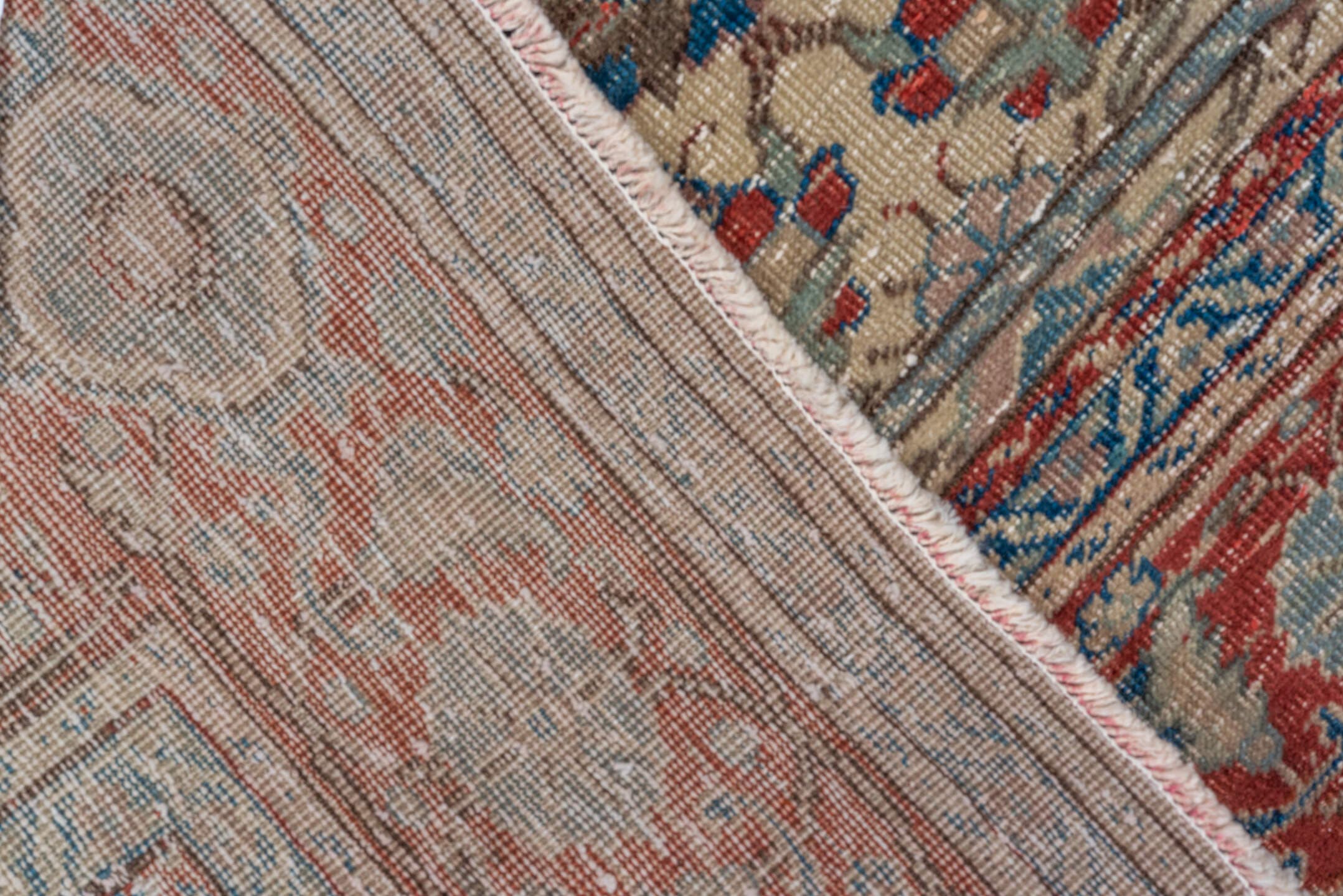 5' x 7' one-of-a-kind handmade vintage Kaisary rug. Color palette: ivory, rust, blue, slate, taupe, camel, terracotta, brown