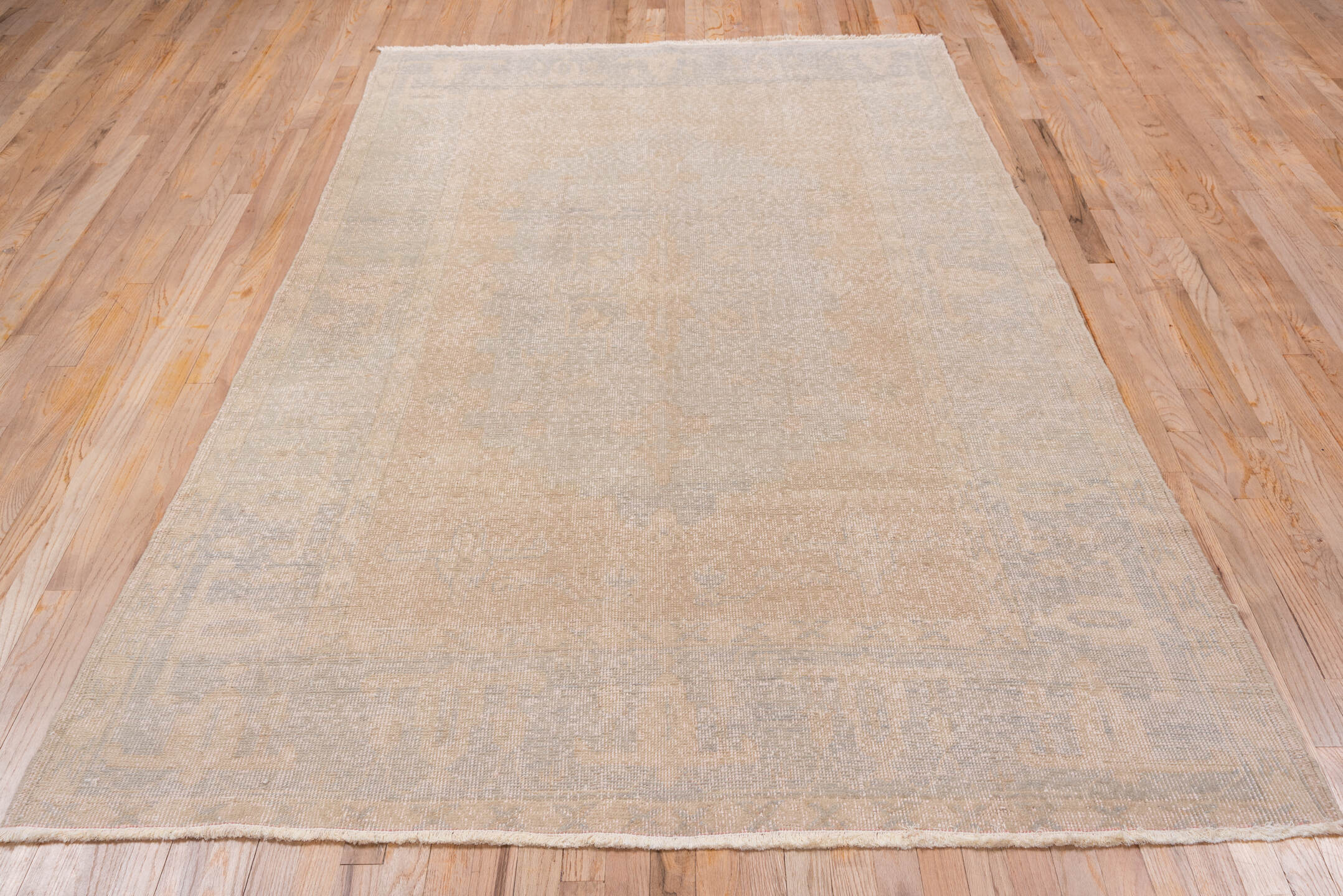 5' x 8' one-of-a-kind handmade vintage Oushak medium size rug. Color palette: beige, taupe, ivory, pale gray, gray