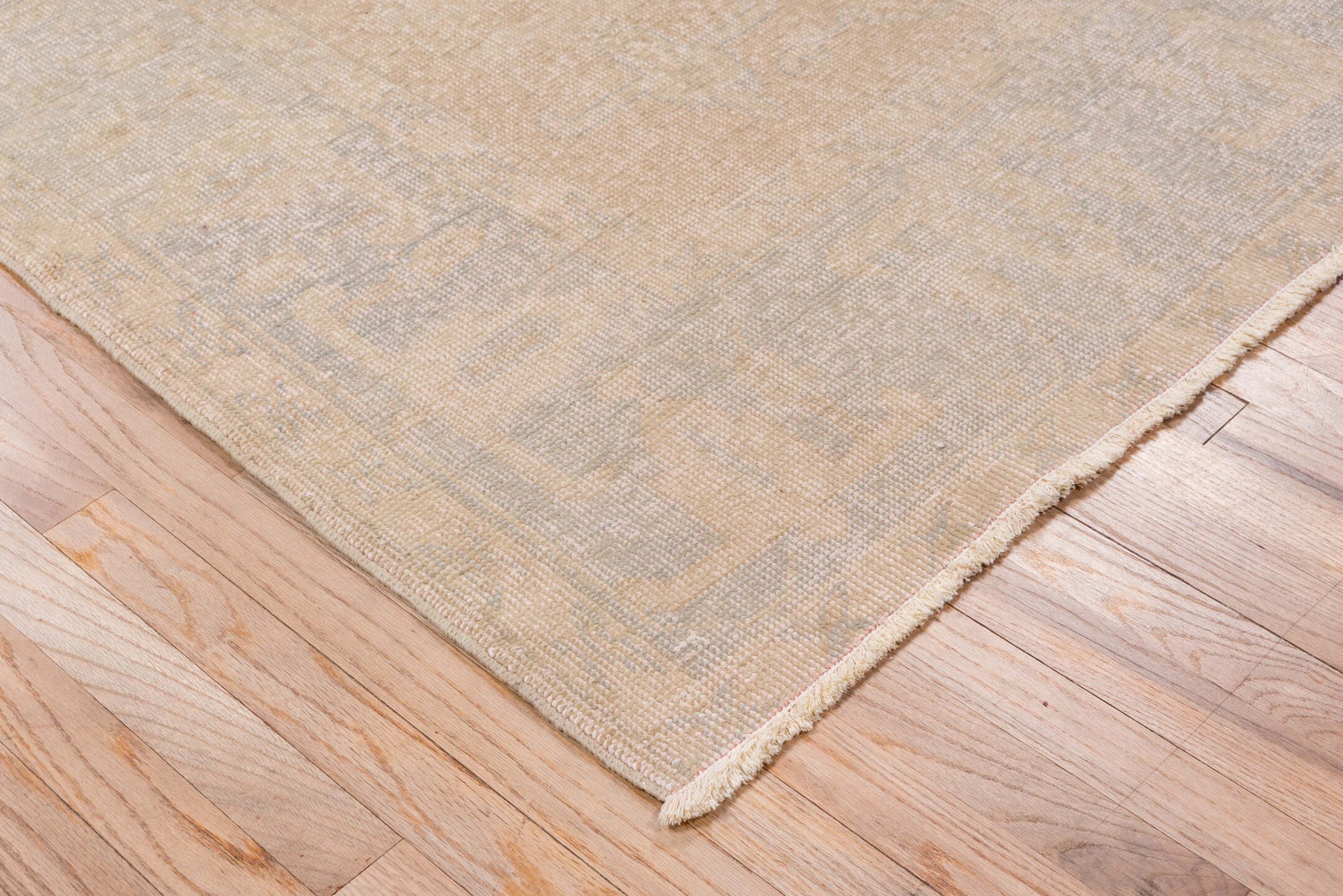 5' x 8' one-of-a-kind handmade vintage Oushak medium size rug. Color palette: beige, taupe, ivory, pale gray, gray