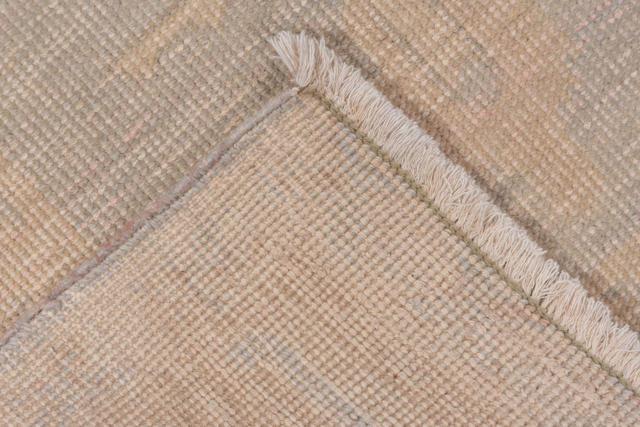 5' x 8' one-of-a-kind handmade vintage Oushak medium size rug. Color palette: blush, ivory, taupe, beige, sand, pink, gray