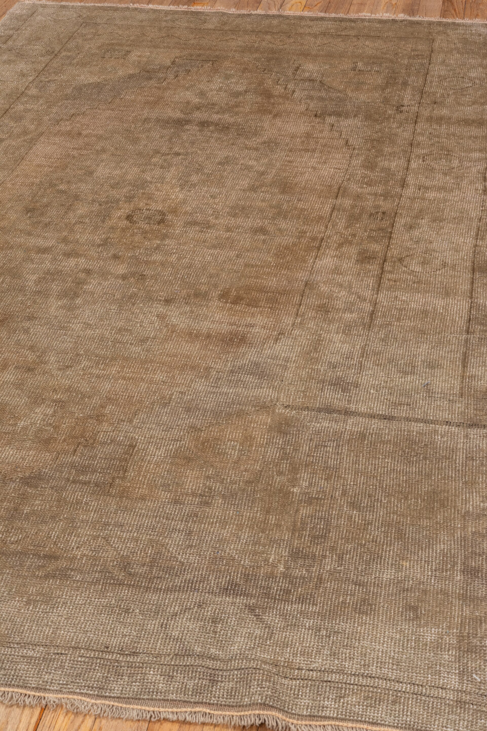 4' x 7' one-of-a-kind handmade vintage Oushak rug. Color palette: brown, gray, light gray, off-white, pink, snow, white