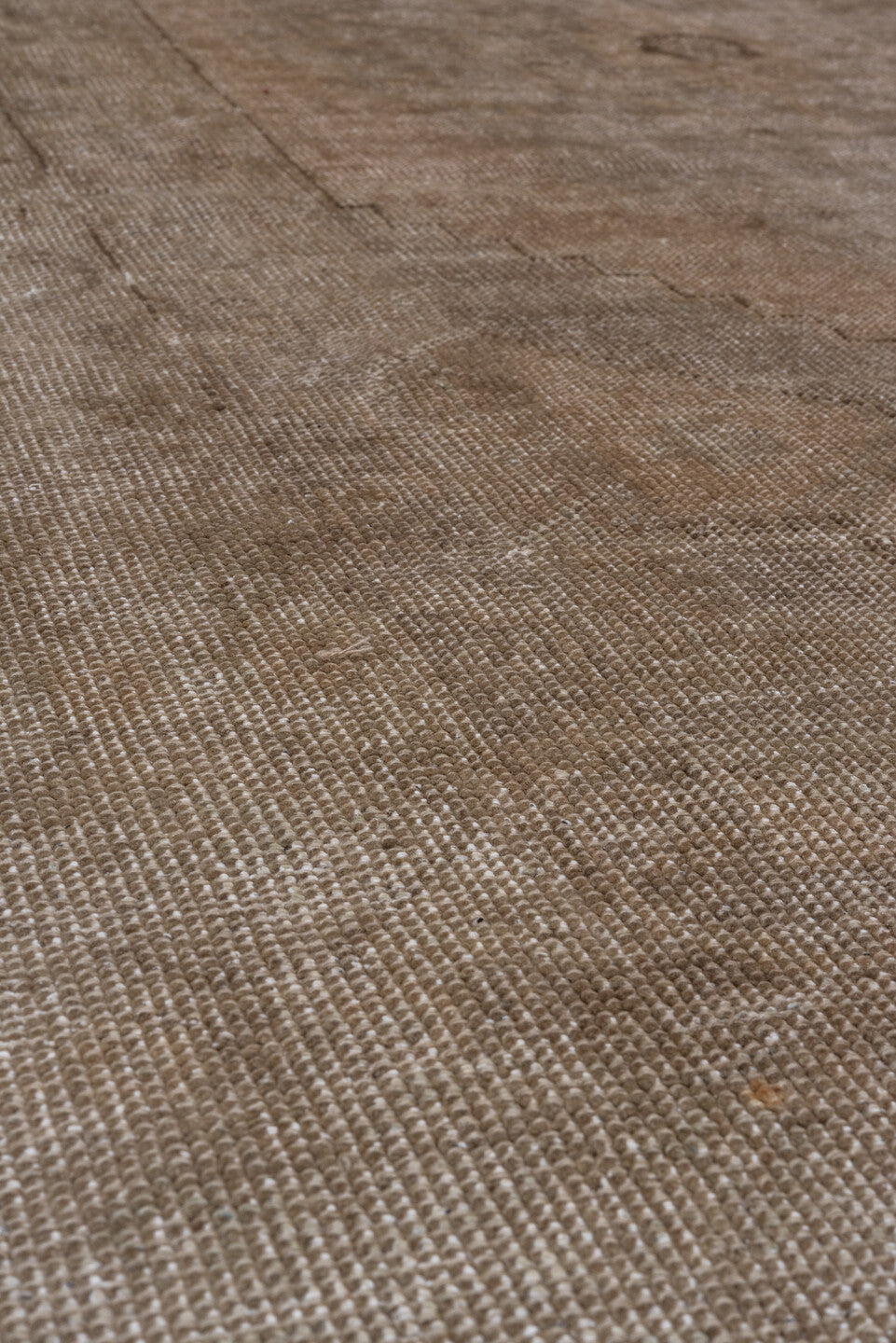 4' x 7' one-of-a-kind handmade vintage Oushak rug. Color palette: brown, gray, light gray, off-white, pink, snow, white