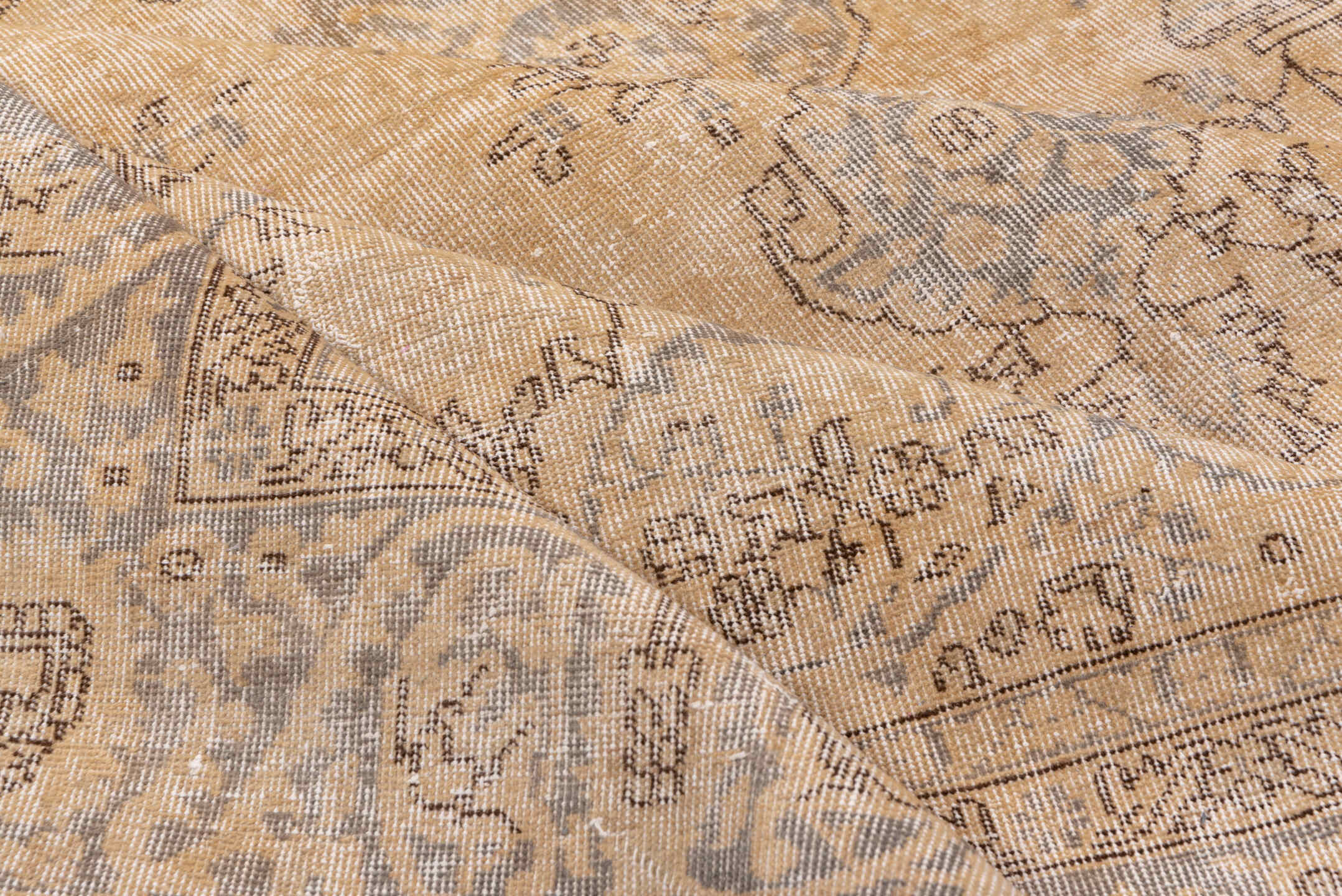 8' x 11' one-of-a-kind handmade vintage Oushak large size rug. Color palette: brown, gray, light gray, pink