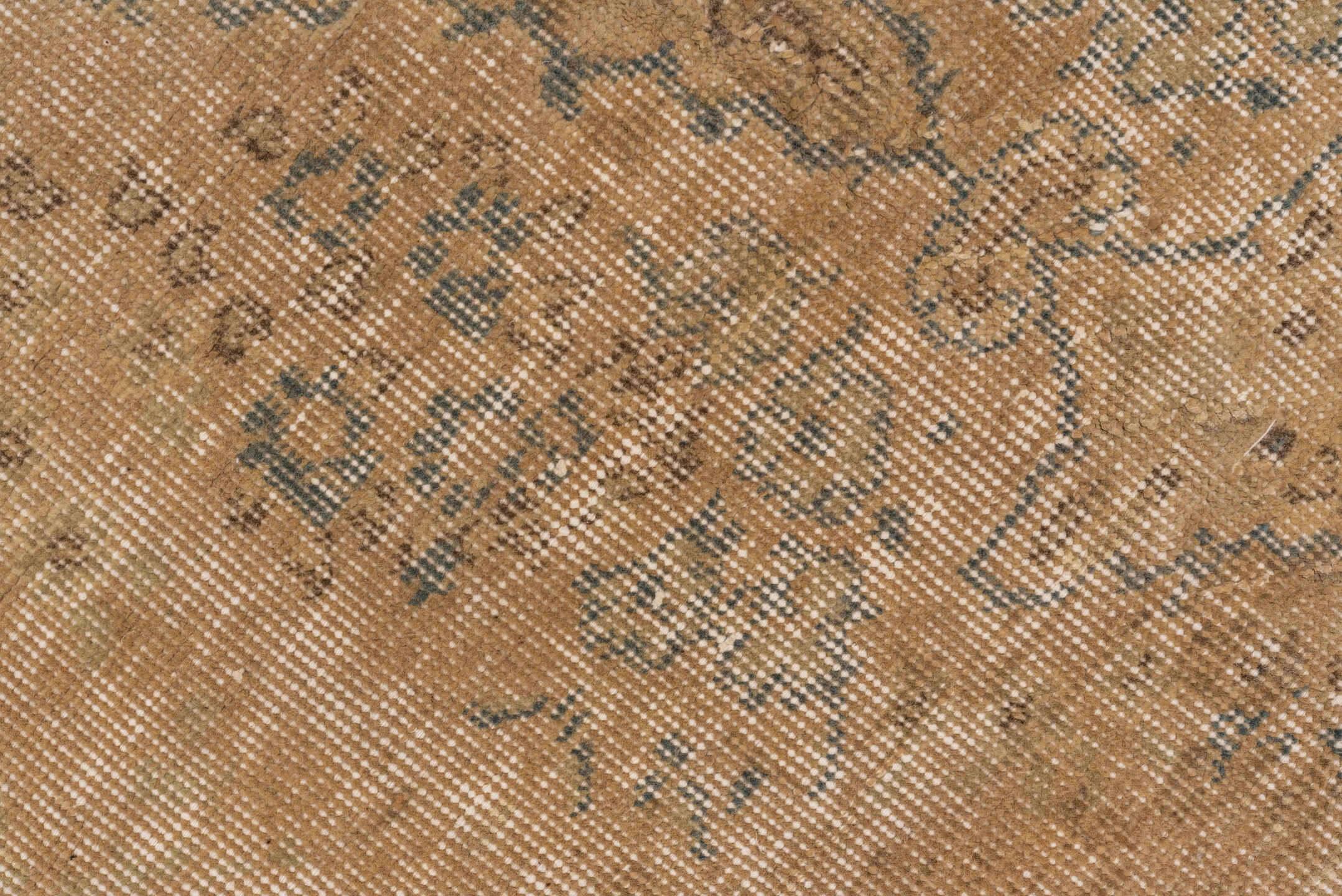 7' x 10' one-of-a-kind handmade vintage Oushak large size rug. Color palette: beige, ivory, faded blue, taupe, sand, blue