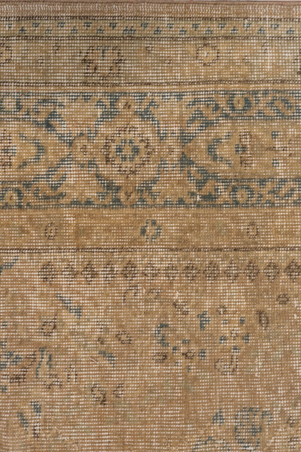 7' x 10' one-of-a-kind handmade vintage Oushak large size rug. Color palette: beige, ivory, faded blue, taupe, sand, blue