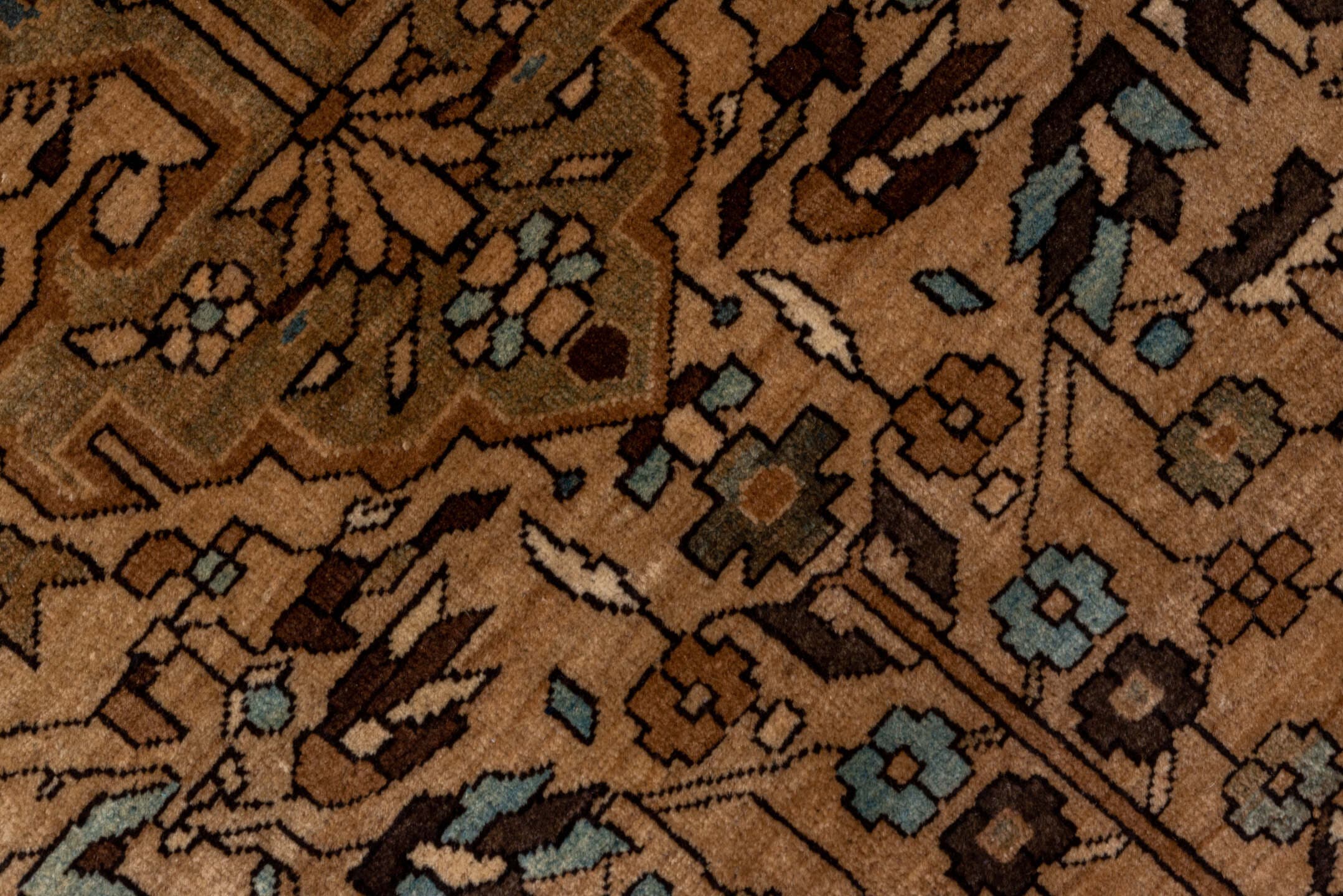 4' x 6' one-of-a-kind handmade antique Far.Sarouk small size rug. Color palette: camel, navy, ivory, taupe, walnut, sage