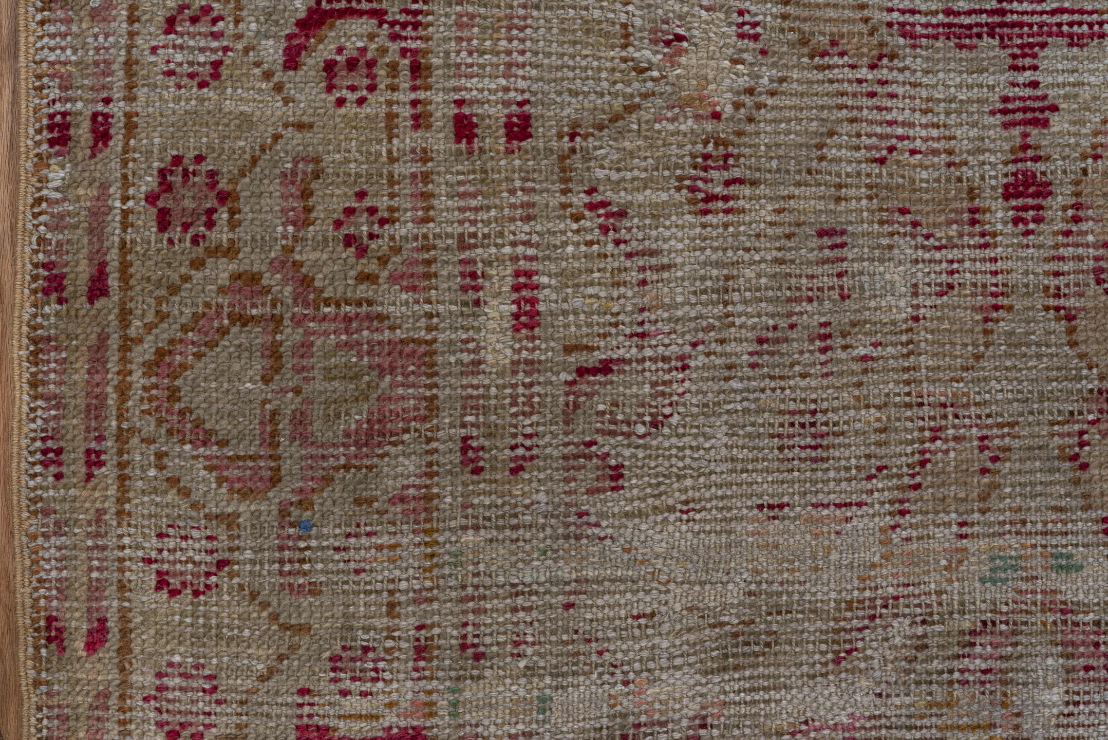 3' x 22' one-of-a-kind handmade vintage Oushak runner rug. Color palette: ivory, rose, blush, taupe, crimson, pink, red