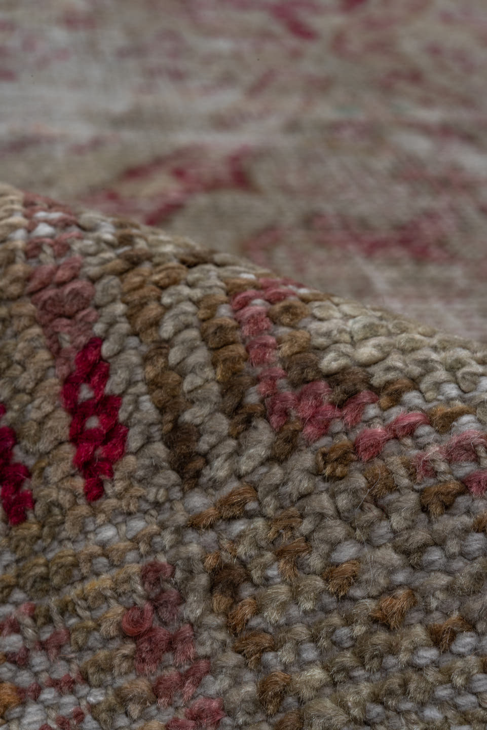 3' x 22' one-of-a-kind handmade vintage Oushak runner rug. Color palette: ivory, rose, blush, taupe, crimson, pink, red