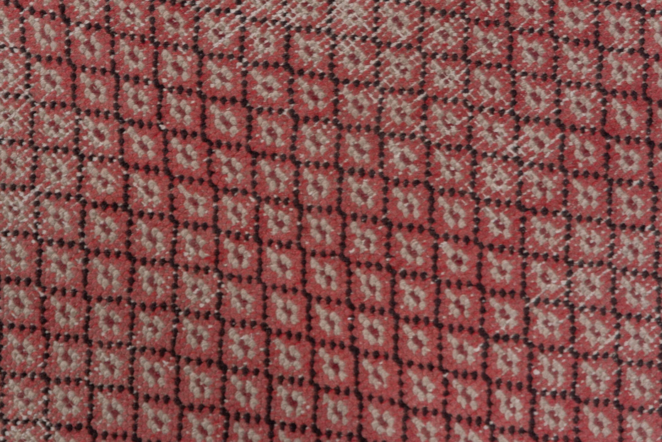 4' x 7' one-of-a-kind handmade vintage Oushak rug. Color palette: rose, ivory, dusty blue, charcoal, gold, crimson, pink