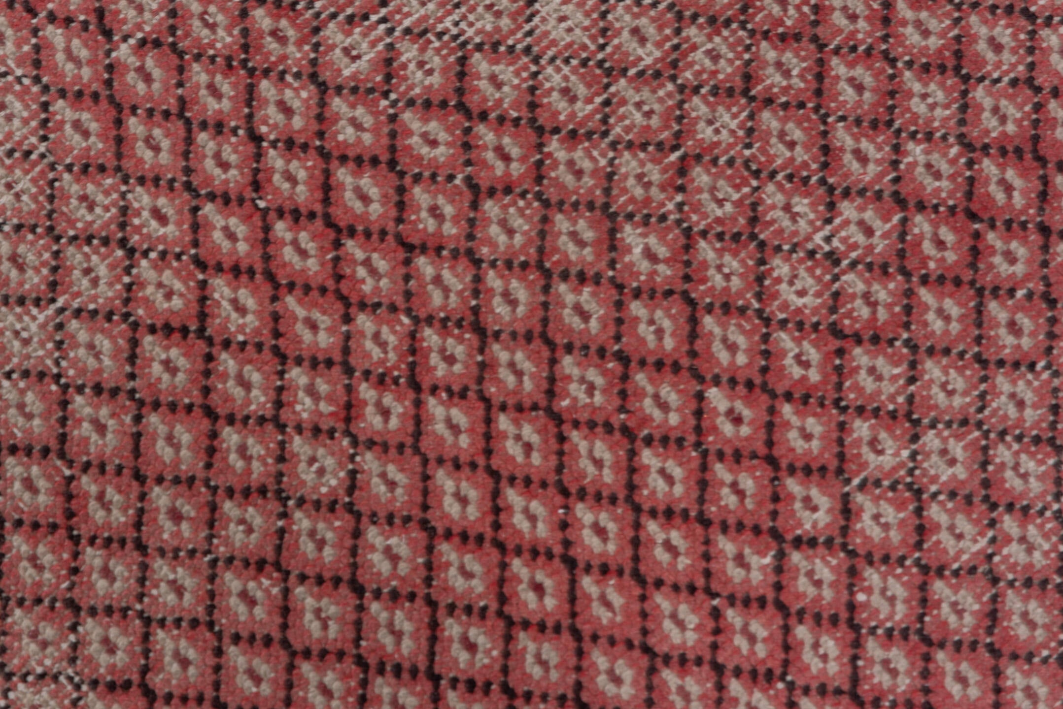 4' x 7' one-of-a-kind handmade vintage Oushak rug. Color palette: rose, ivory, dusty blue, charcoal, gold, crimson, pink