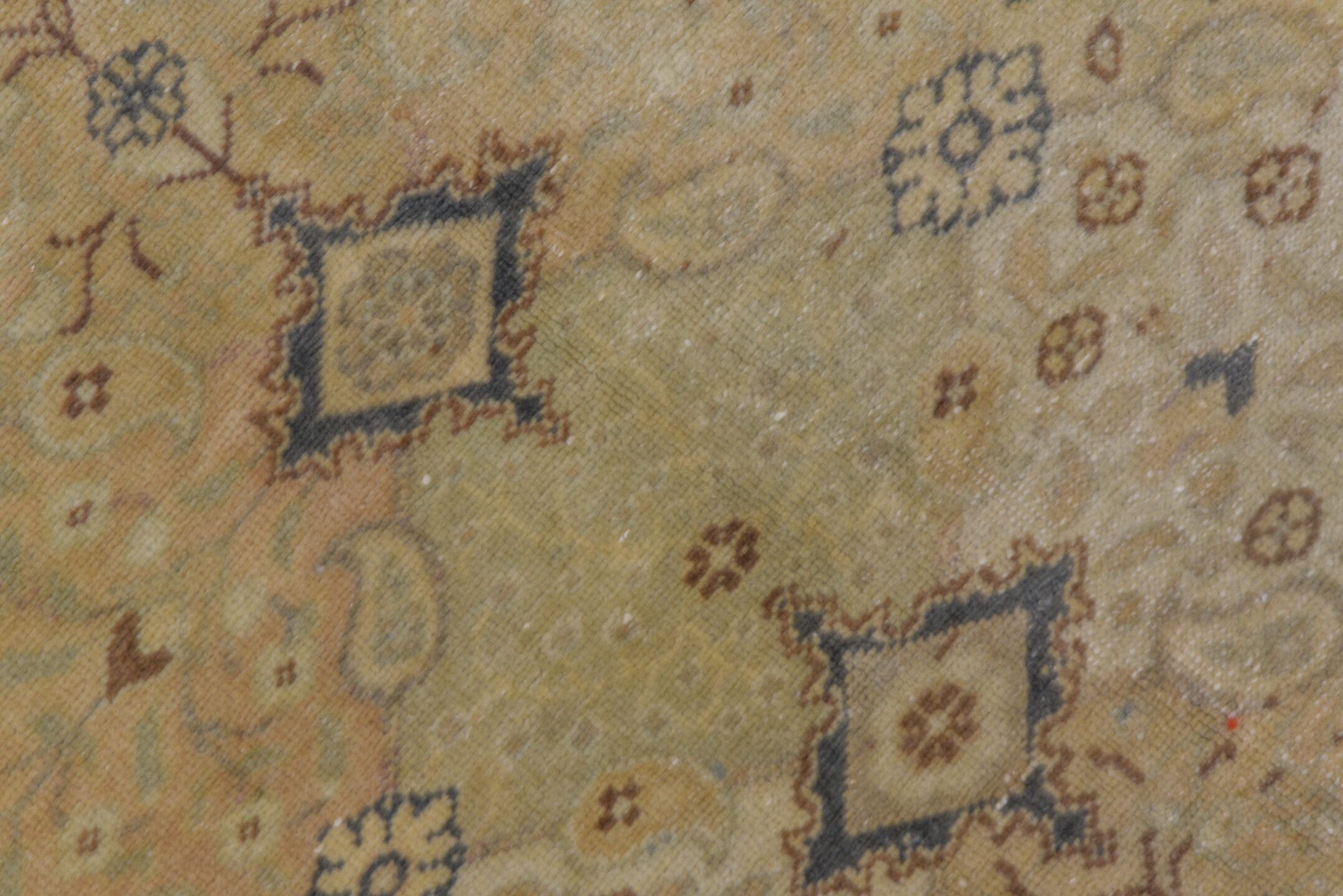 6' x 9' one-of-a-kind handmade vintage Kaisary medium size rug. Color palette: beige, ivory, taupe, slate, camel, brown