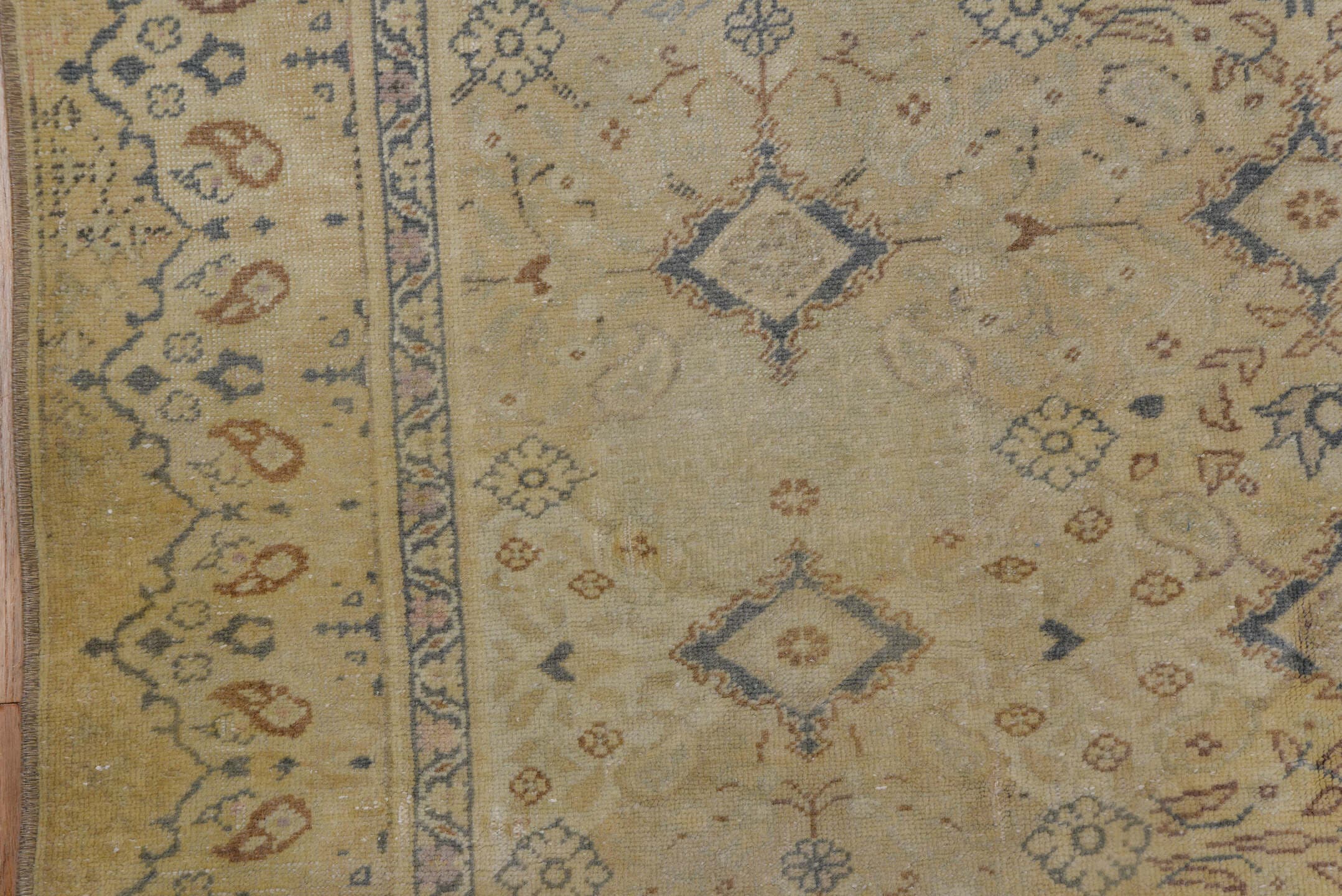 6' x 9' one-of-a-kind handmade vintage Kaisary medium size rug. Color palette: beige, ivory, taupe, slate, camel, brown