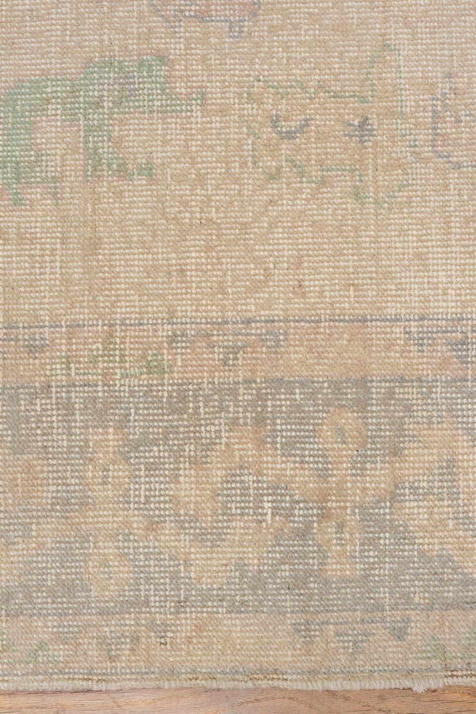 5' x 8' one-of-a-kind handmade vintage Oushak medium size rug. Color palette: ivory, taupe, gray, sage, blush, slate, beige