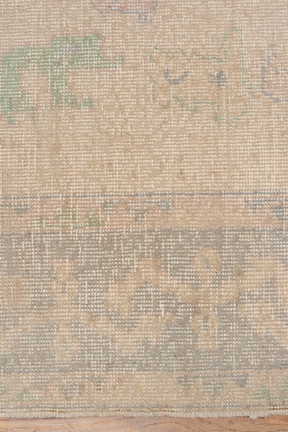 5' x 8' one-of-a-kind handmade vintage Oushak medium size rug. Color palette: ivory, taupe, gray, sage, blush, slate, beige