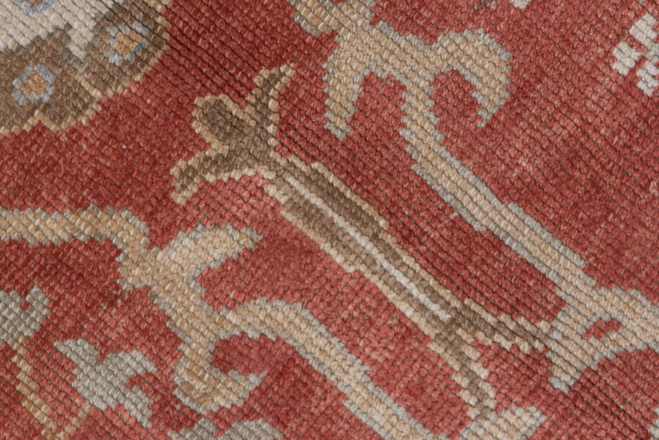 6' x 9' one-of-a-kind handmade vintage Oushak medium size rug. Color palette: terra cotta, ivory, taupe, sage, gold, rust