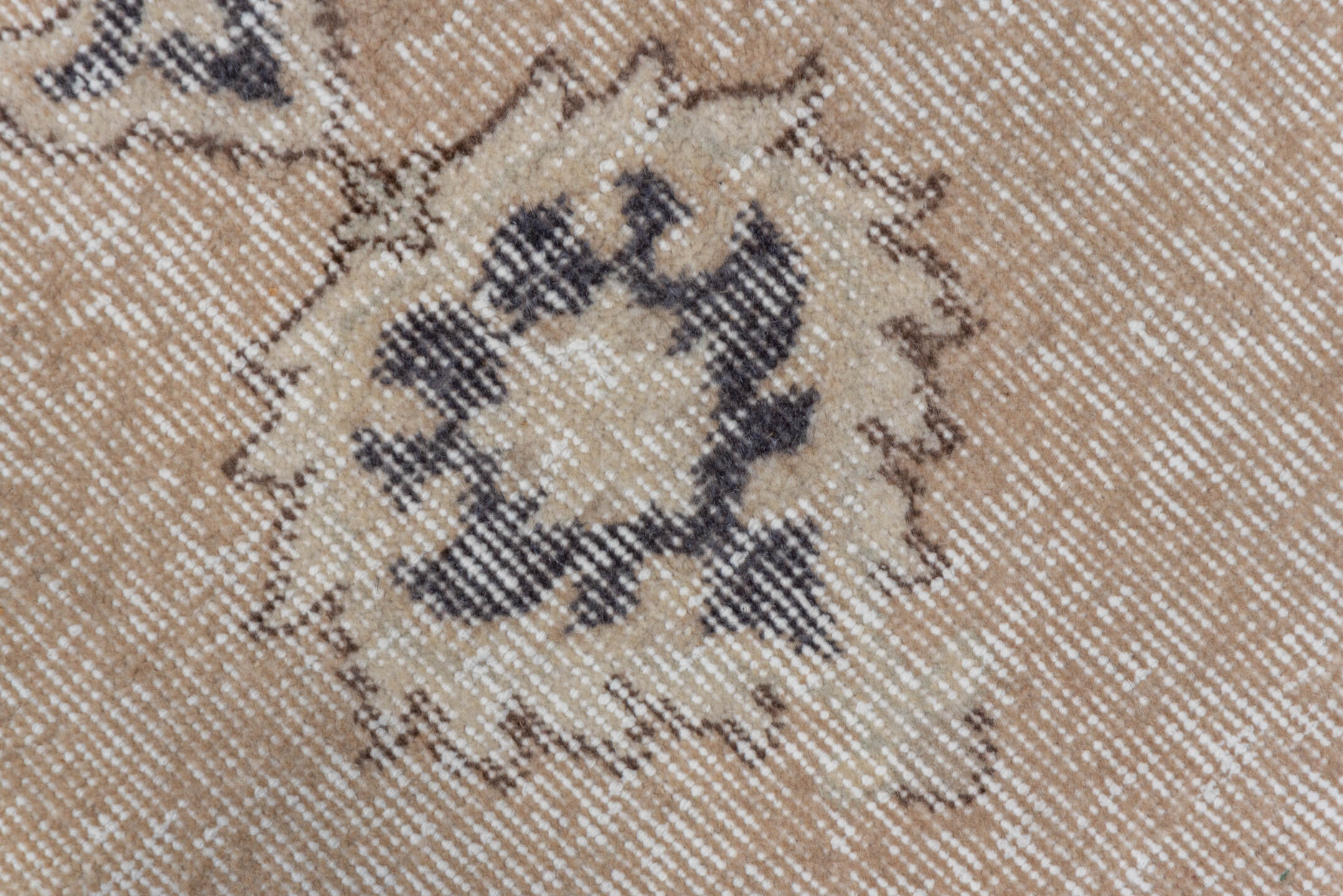 7' x 10' one-of-a-kind handmade vintage Oushak large size rug. Color palette: beige, ivory, charcoal, taupe, sage, gray