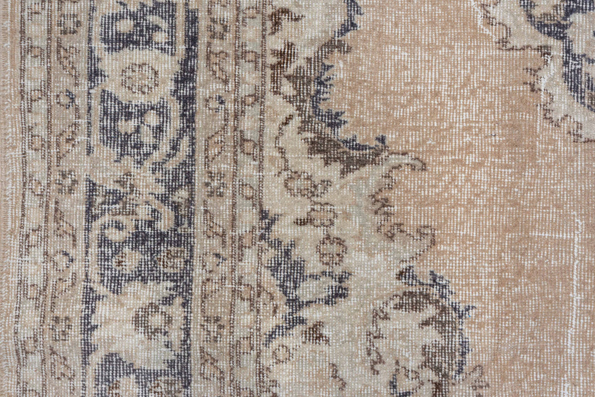7' x 10' one-of-a-kind handmade vintage Oushak large size rug. Color palette: beige, ivory, charcoal, taupe, sage, gray