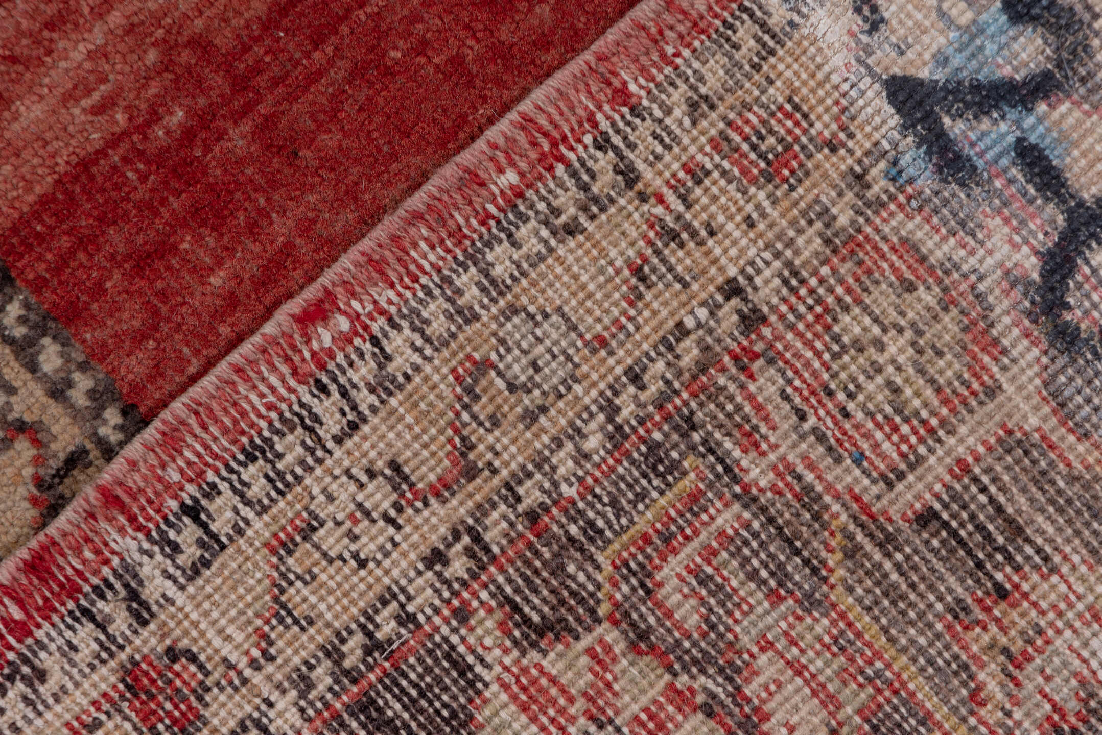 8' x 13' one-of-a-kind handmade vintage Oushak large size rug. Color palette: brown, gray, off-white, pink, red, redwood