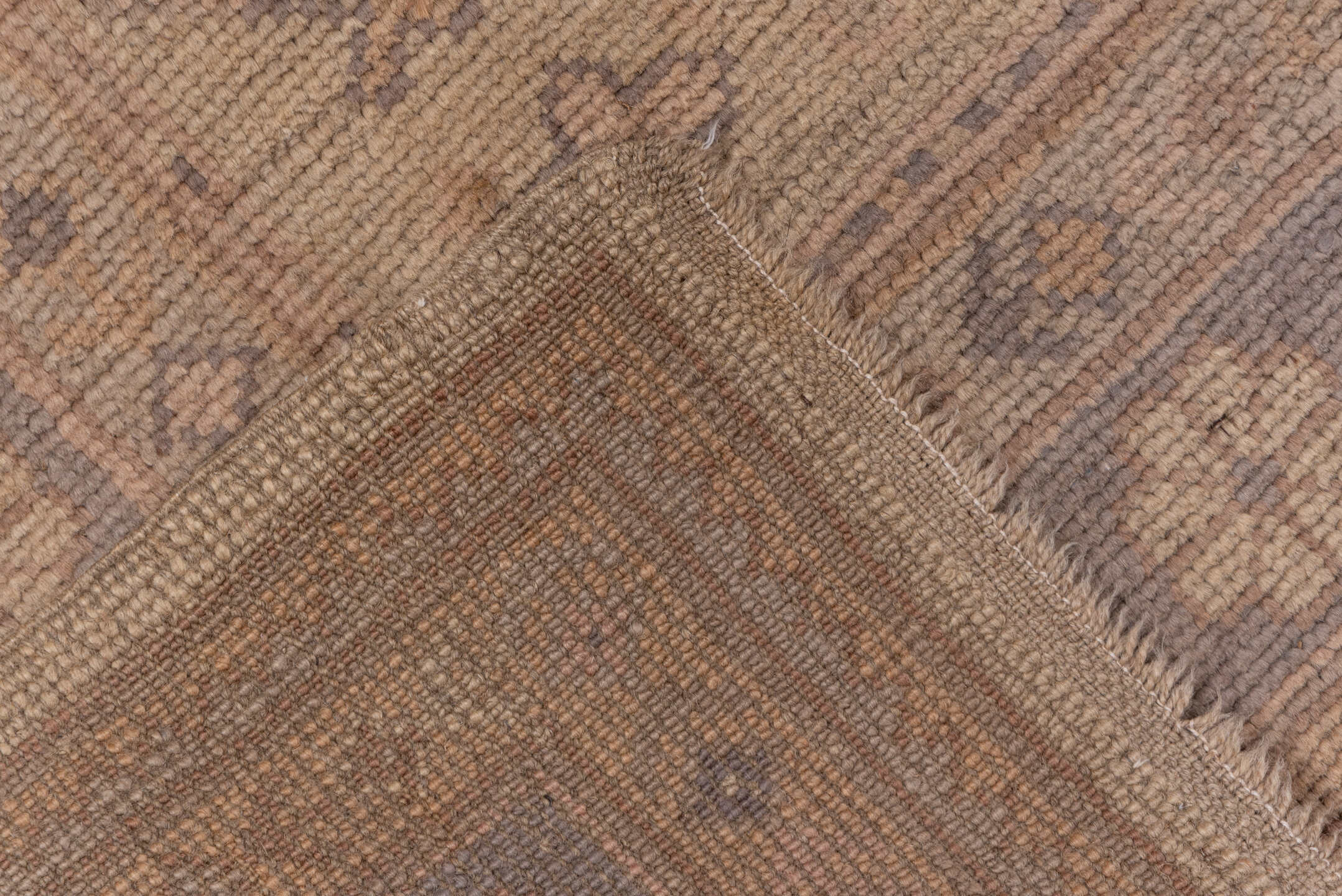 7' x 8' one-of-a-kind handmade vintage Oushak rug. Color palette: brown, gray, light gray, off-white, pink, snow, white