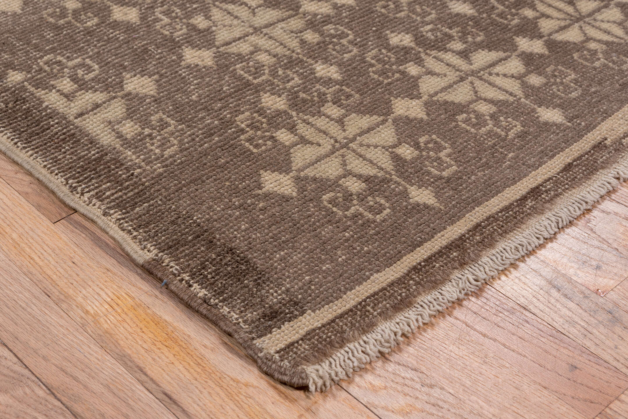2' x 7' one-of-a-kind handmade vintage Oushak runner rug. Color palette: brown, gray, light gray, off-white, snow, white