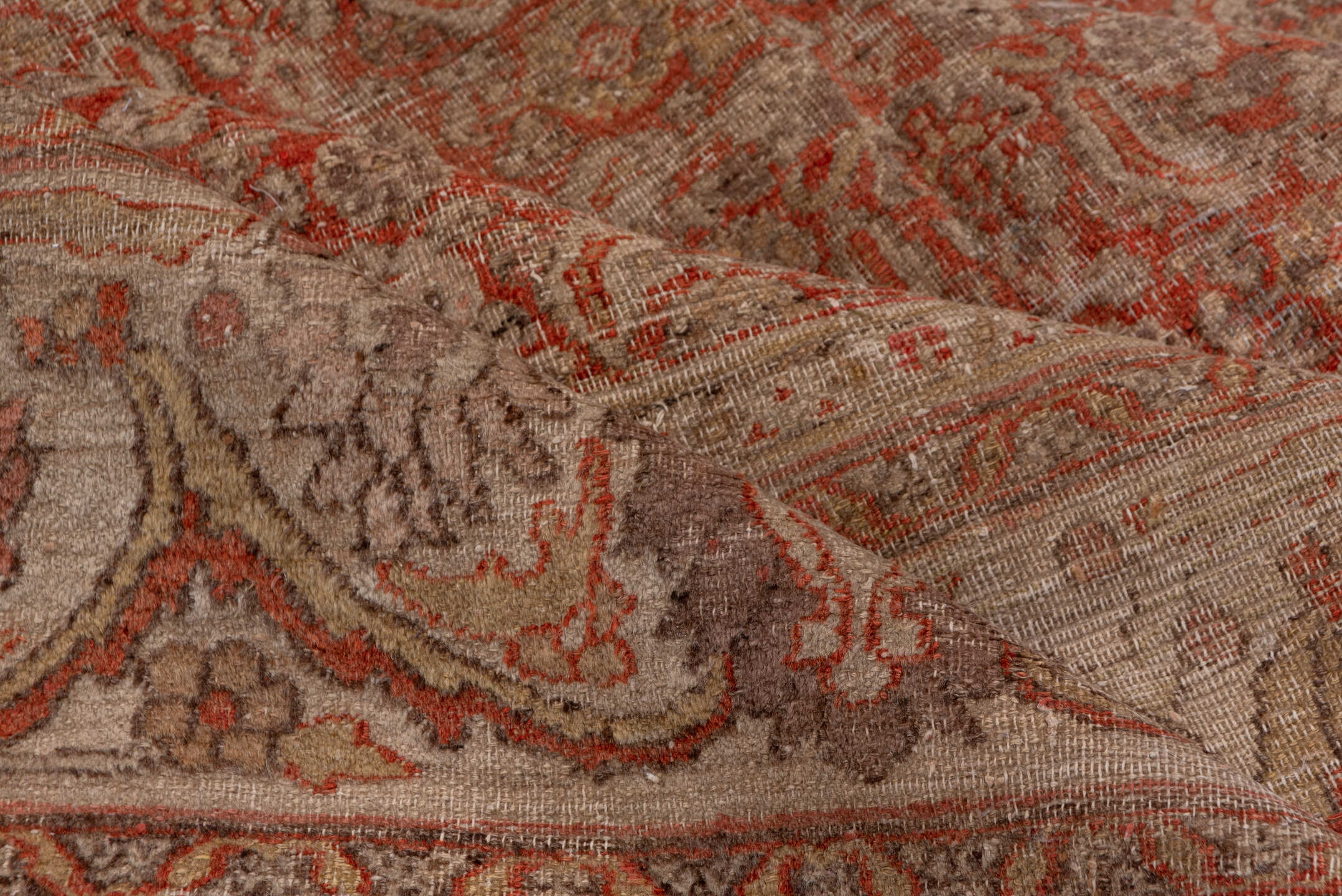 8' x 13' one-of-a-kind handmade vintage Khorassan large size rug. Color palette: brown, gray, linen, off-white, pink