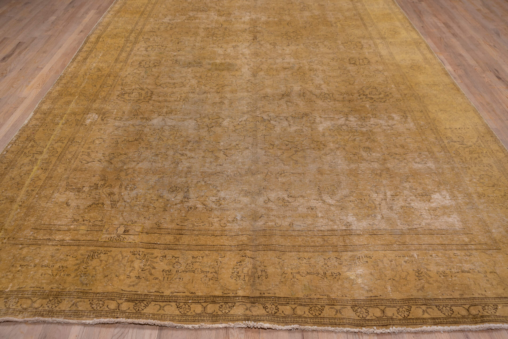 10' x 16' one-of-a-kind handmade vintage Tabriz rug. Color palette: camel, tan, taupe, brown, beige, ochre, gray, gold