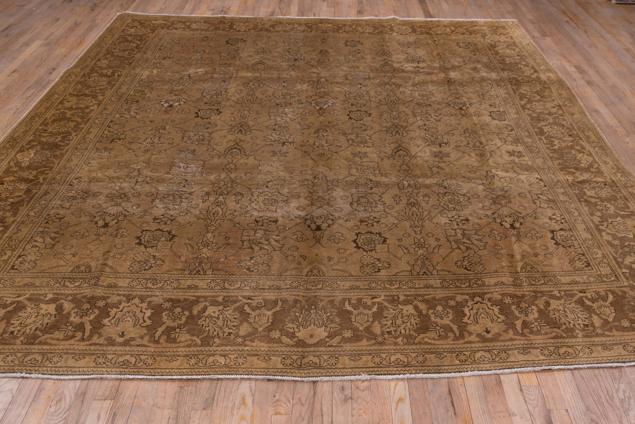 10' x 12' one-of-a-kind handmade vintage Tabriz large size rug. Color palette: camel, taupe, tan, brown, beige, gray