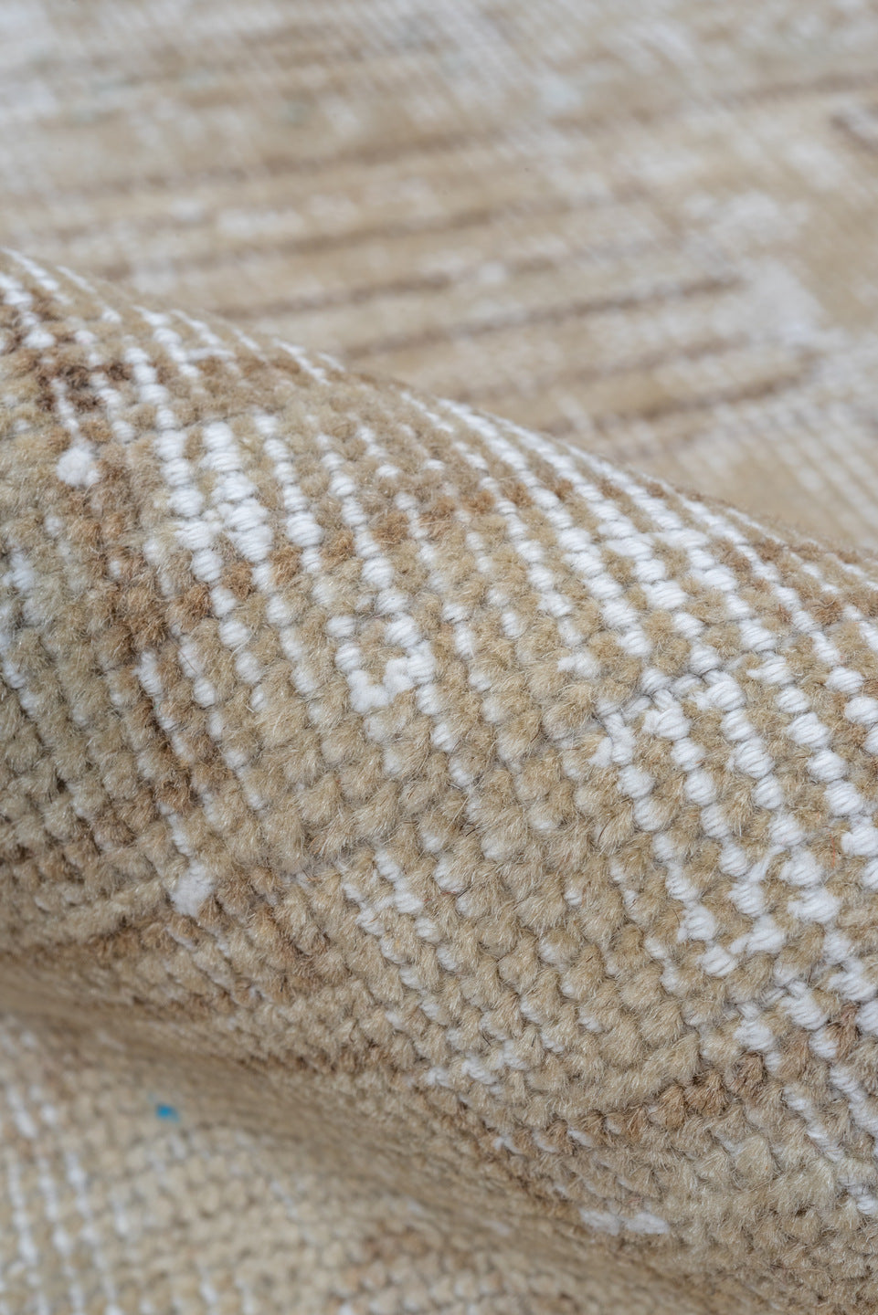 3' x 6' one-of-a-kind handmade vintage Oushak small size rug. Color palette: ivory, beige, taupe, sand, camel, gray