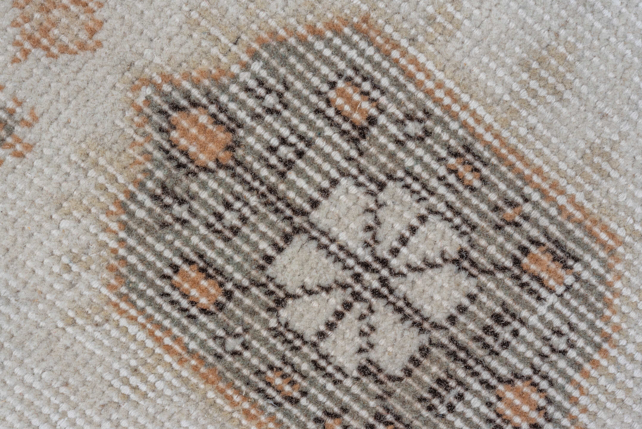 2' x 10' one-of-a-kind handmade vintage Oushak runner rug. Color palette: brown, gainsboro, gray, light gray, off-white