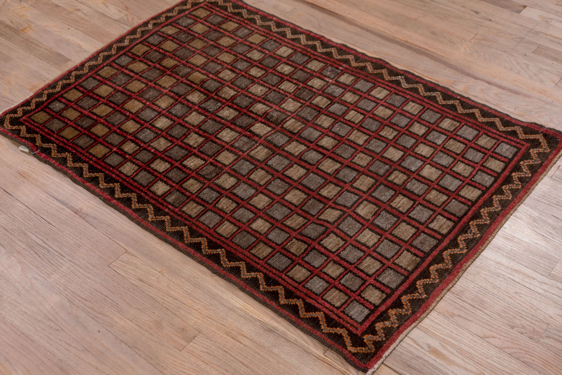 3' x 4' one-of-a-kind handmade antique Oushak small size rug. Color palette: brown, burgundy, charcoal, taupe, rust, gray