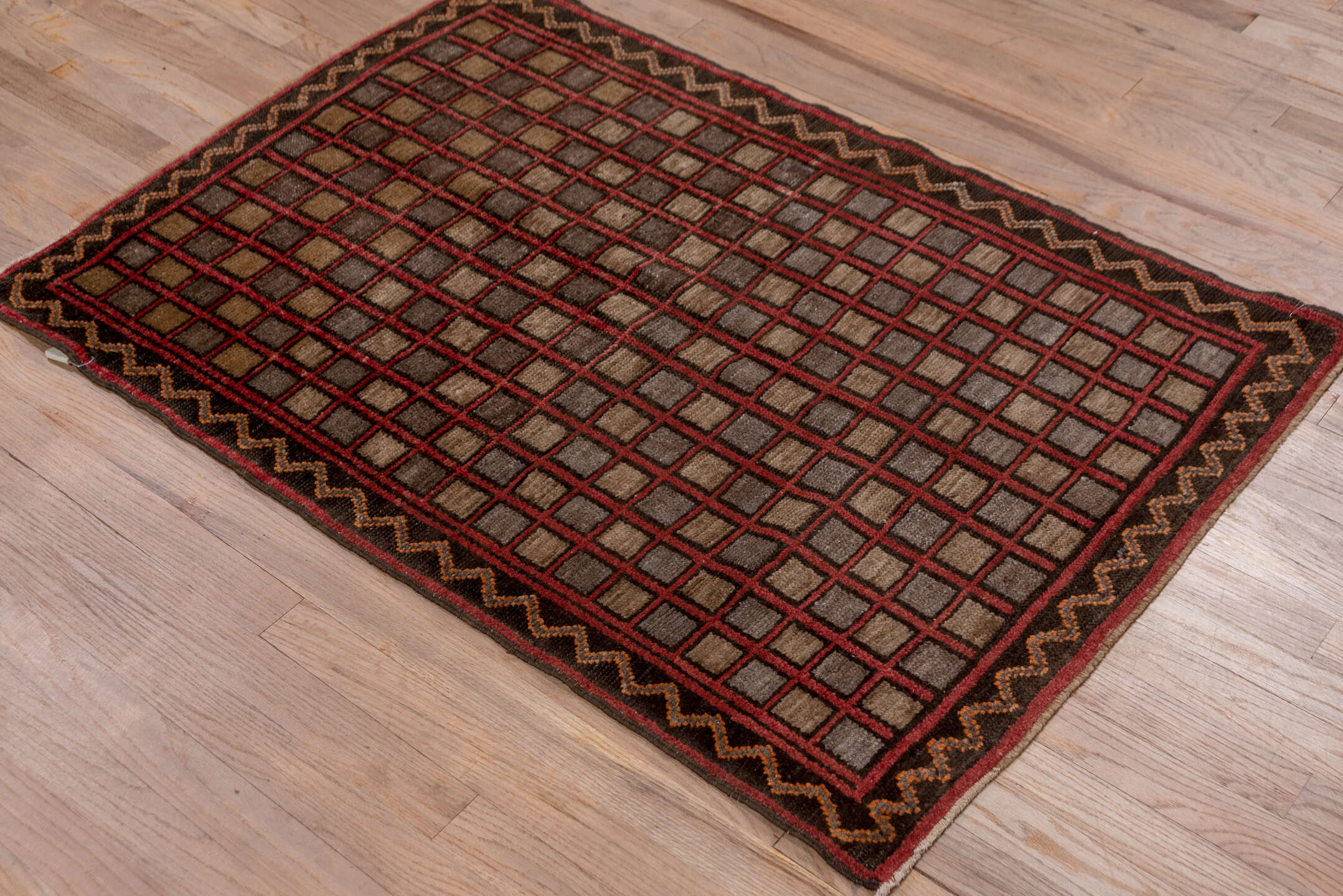 3' x 4' one-of-a-kind handmade antique Oushak small size rug. Color palette: brown, burgundy, charcoal, taupe, rust, gray