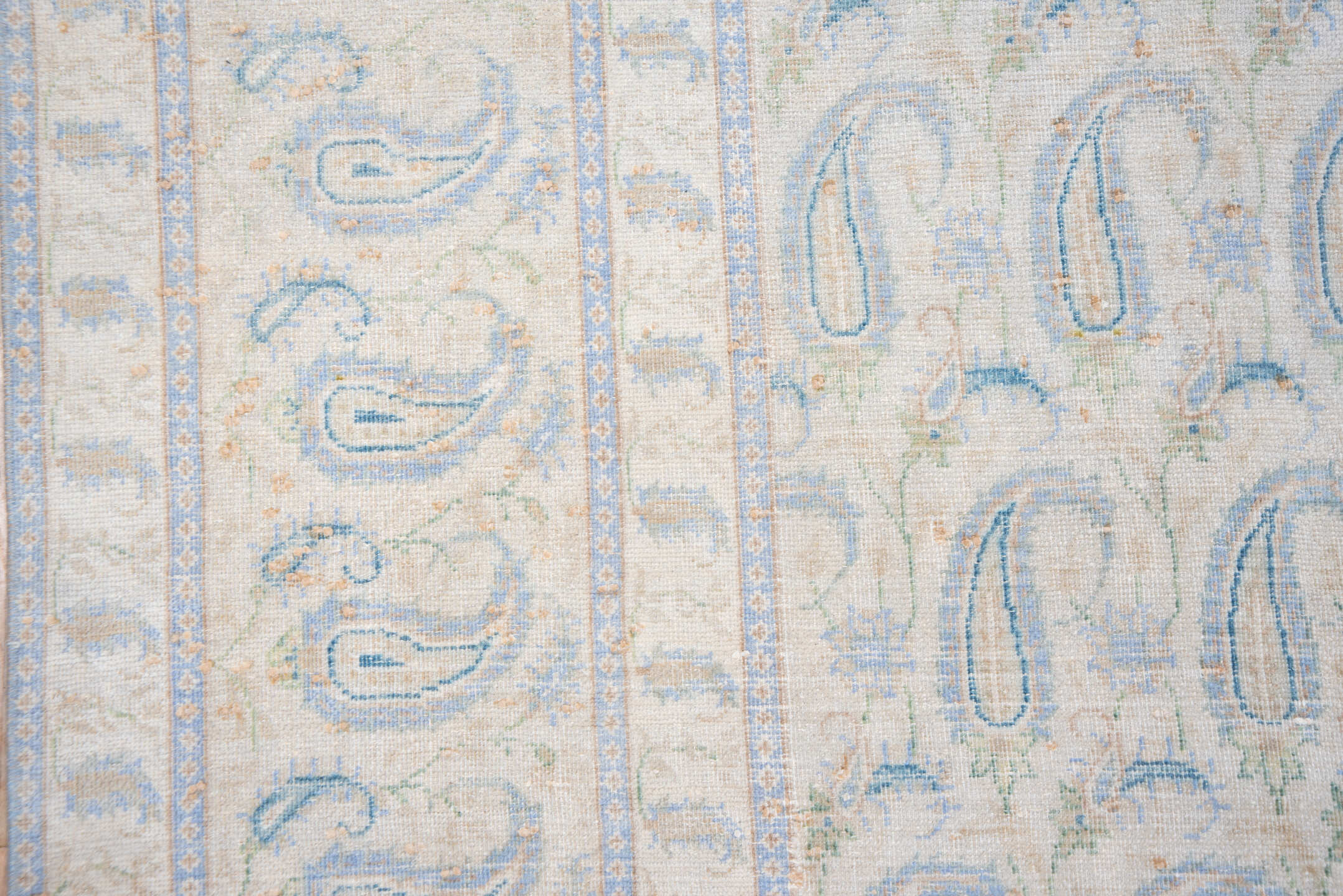 9' x 12' one-of-a-kind handmade vintage Sivas large size rug. Color palette: ivory, pale blue, cream, light gray, beige