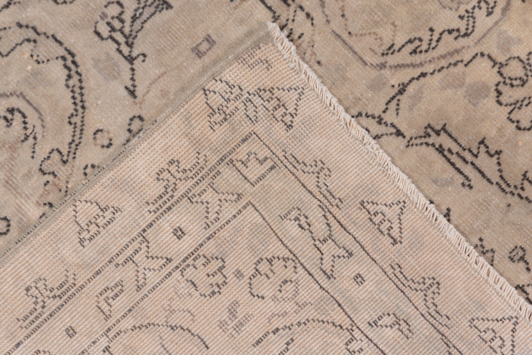 8' x 10' one-of-a-kind handmade vintage large size rug. Color palette: beige, taupe, ivory, slate, greige, sand, gray