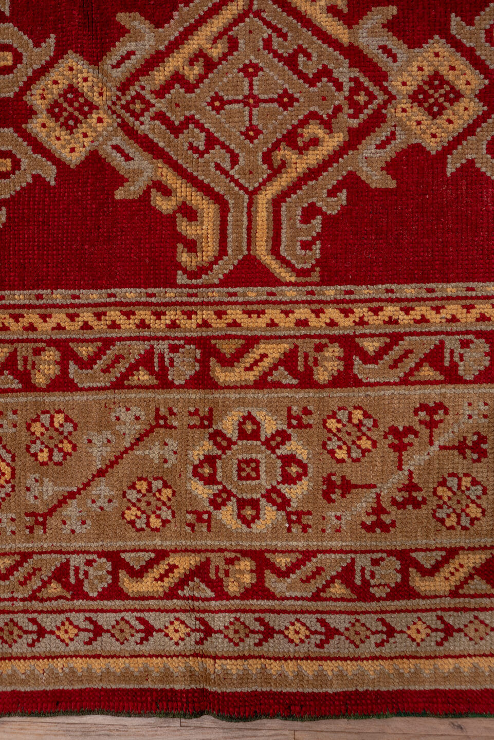 12' x 12' one-of-a-kind handmade antique Oushak oversize rug. Color palette: red, ivory, rust, gold, camel, burgundy