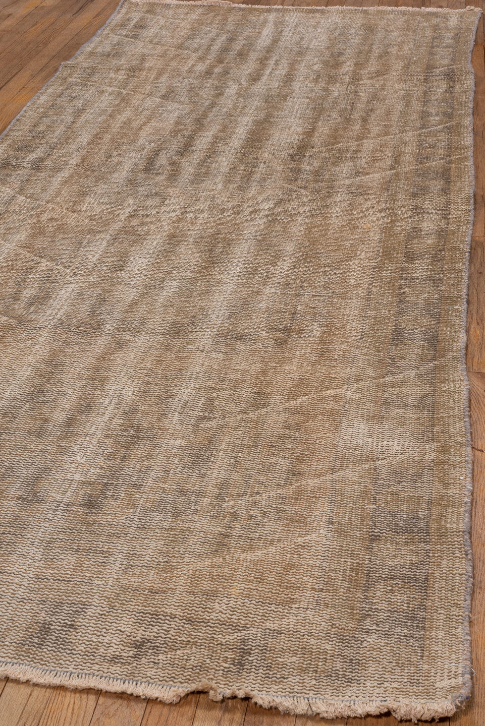 3' x 10' one-of-a-kind handmade vintage Oushak runner rug. Color palette: taupe, beige, camel, ivory, sand, light brown