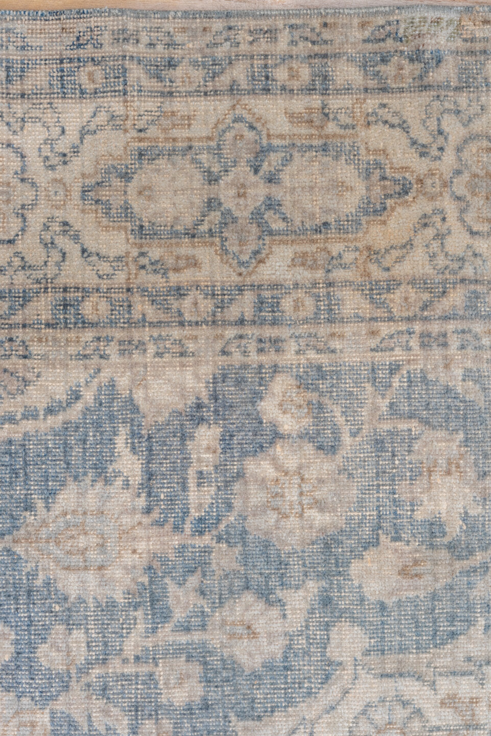6' x 9' one-of-a-kind handmade vintage Oushak medium size rug. Color palette: ivory, powder_blue, beige, taupe, light_blue