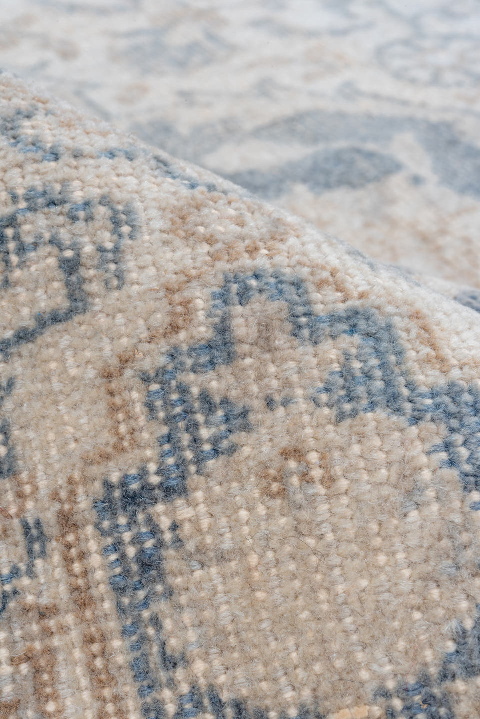 6' x 9' one-of-a-kind handmade vintage Oushak medium size rug. Color palette: ivory, powder_blue, beige, taupe, light_blue