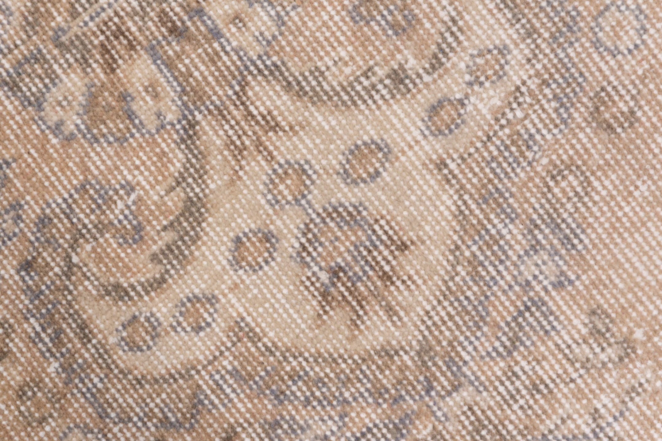 7' x 10' one-of-a-kind handmade vintage Oushak large size rug. Color palette: beige, ivory, taupe, pale blue, gray