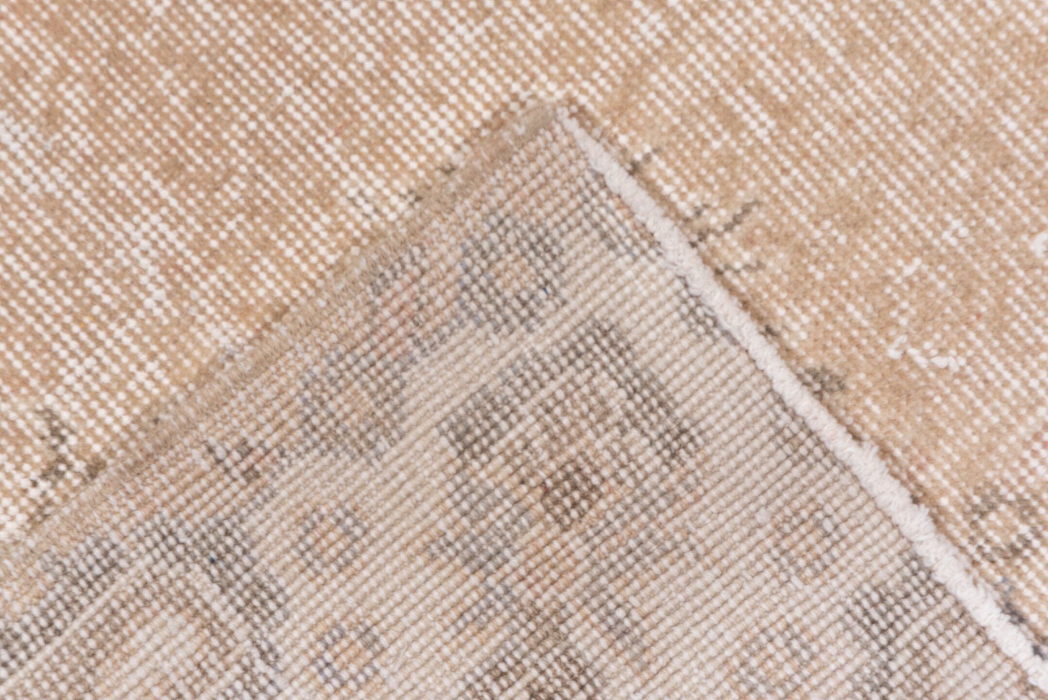 7' x 10' one-of-a-kind handmade vintage Oushak large size rug. Color palette: beige, ivory, taupe, pale blue, gray