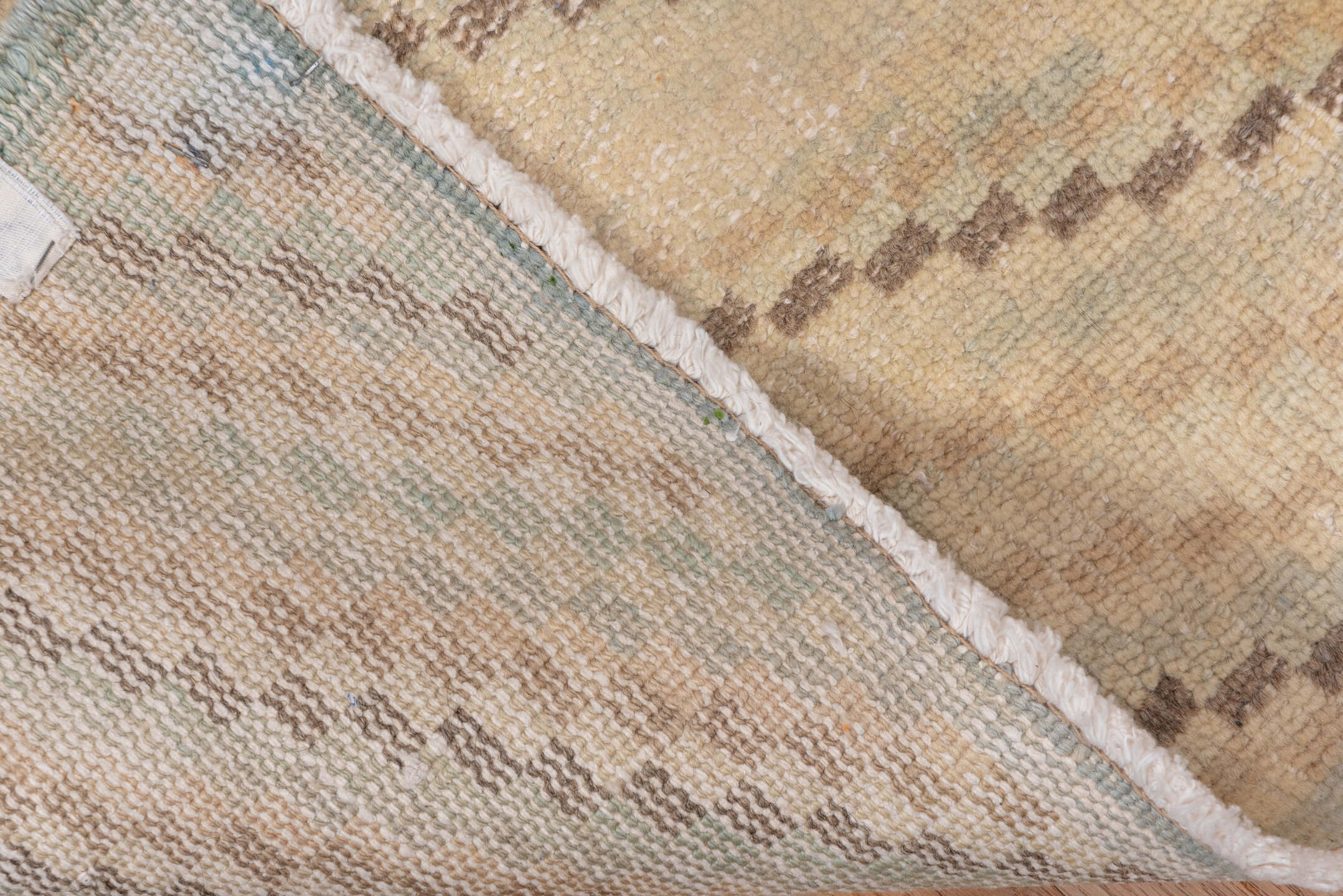 2' x 9' one-of-a-kind handmade vintage Oushak runner rug. Color palette: ivory, cream, taupe, blush, beige, gray, pink