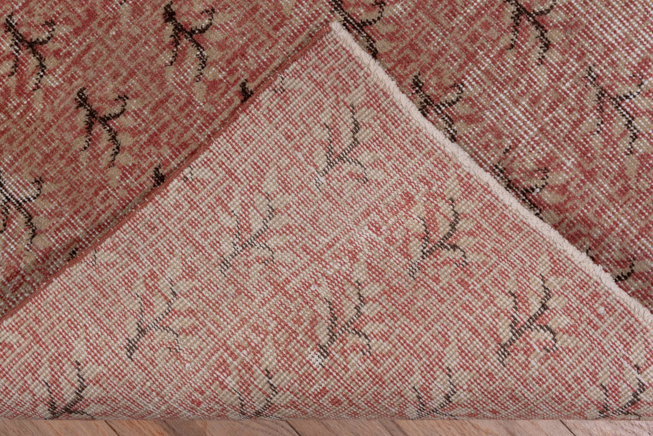 2' x 16' one-of-a-kind handmade vintage Oushak runner rug. Color palette: rose, dusty pink, taupe, charcoal, ivory, pink