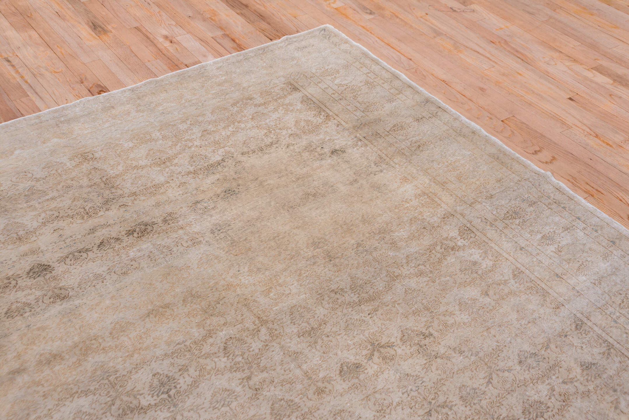 7' x 10' one-of-a-kind handmade vintage Kaisary large size rug. Color palette: beige, ivory, taupe, camel, sand, light brown