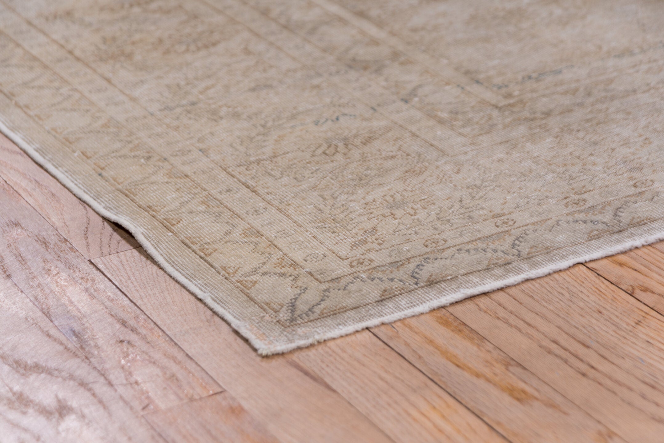 7' x 10' one-of-a-kind handmade vintage Kaisary large size rug. Color palette: beige, ivory, taupe, camel, sand, light brown