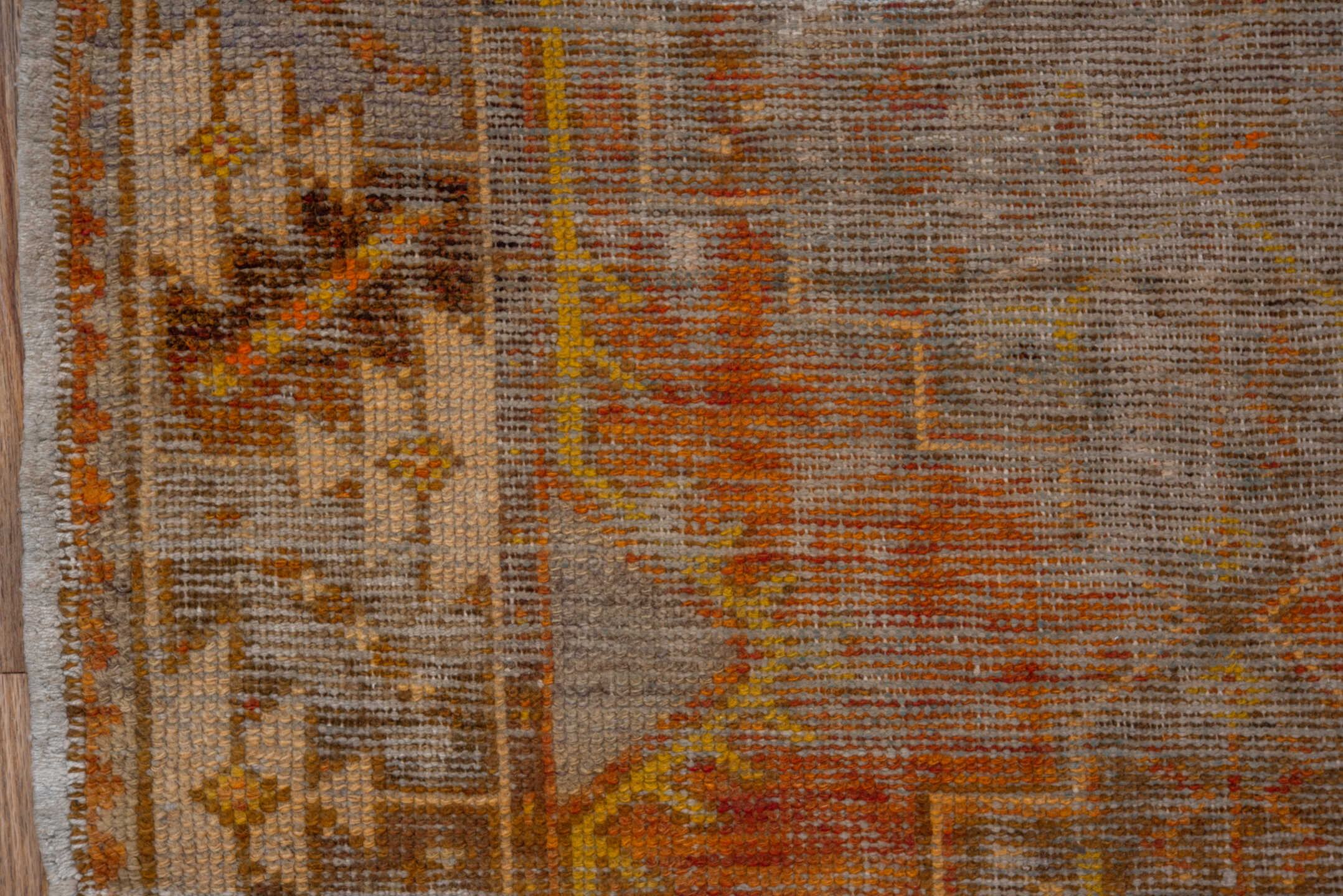 2' x 8' one-of-a-kind handmade vintage Oushak runner rug. Color palette: brown, gray, light gray, off-white, orange, pink