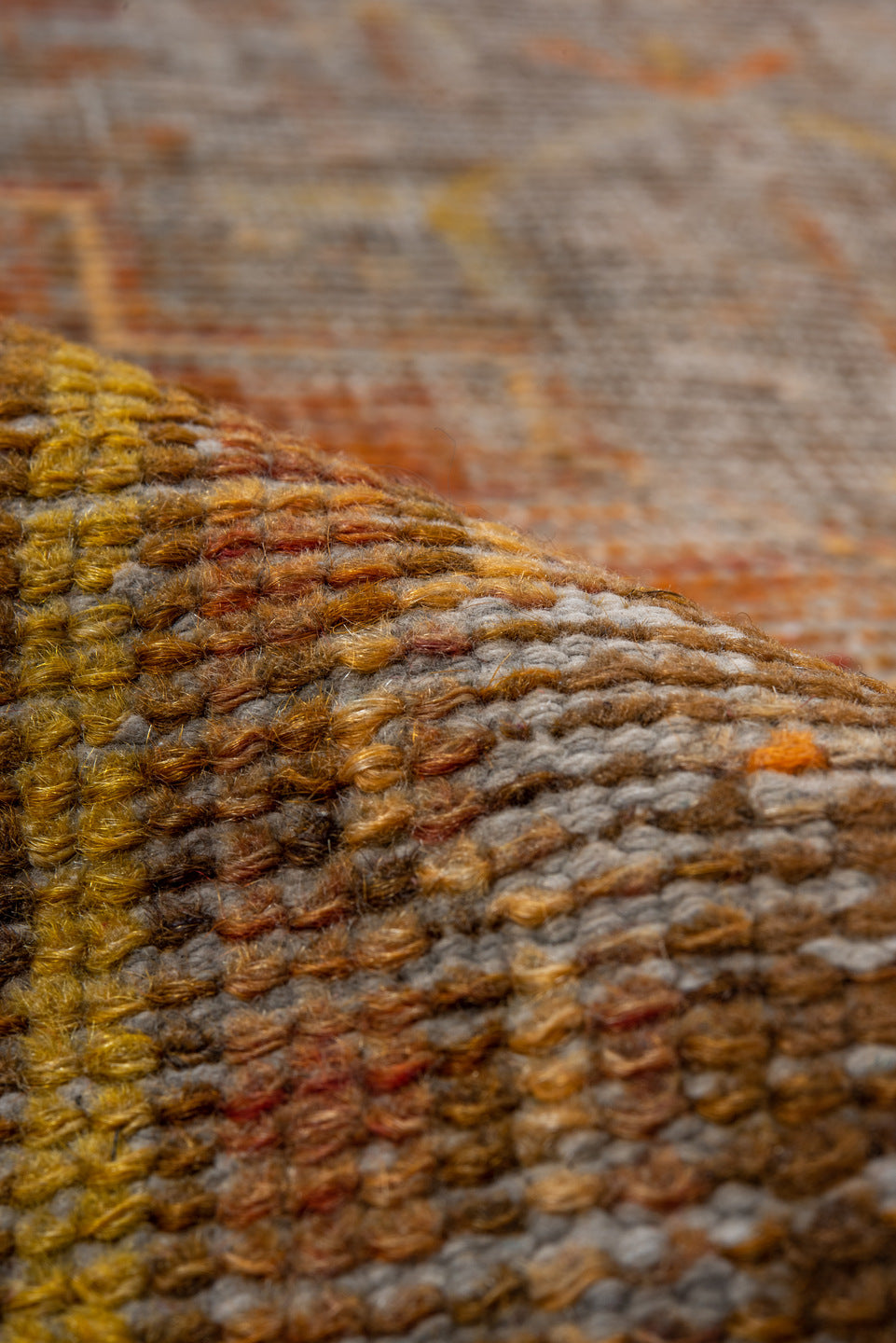 2' x 8' one-of-a-kind handmade vintage Oushak runner rug. Color palette: brown, gray, light gray, off-white, orange, pink