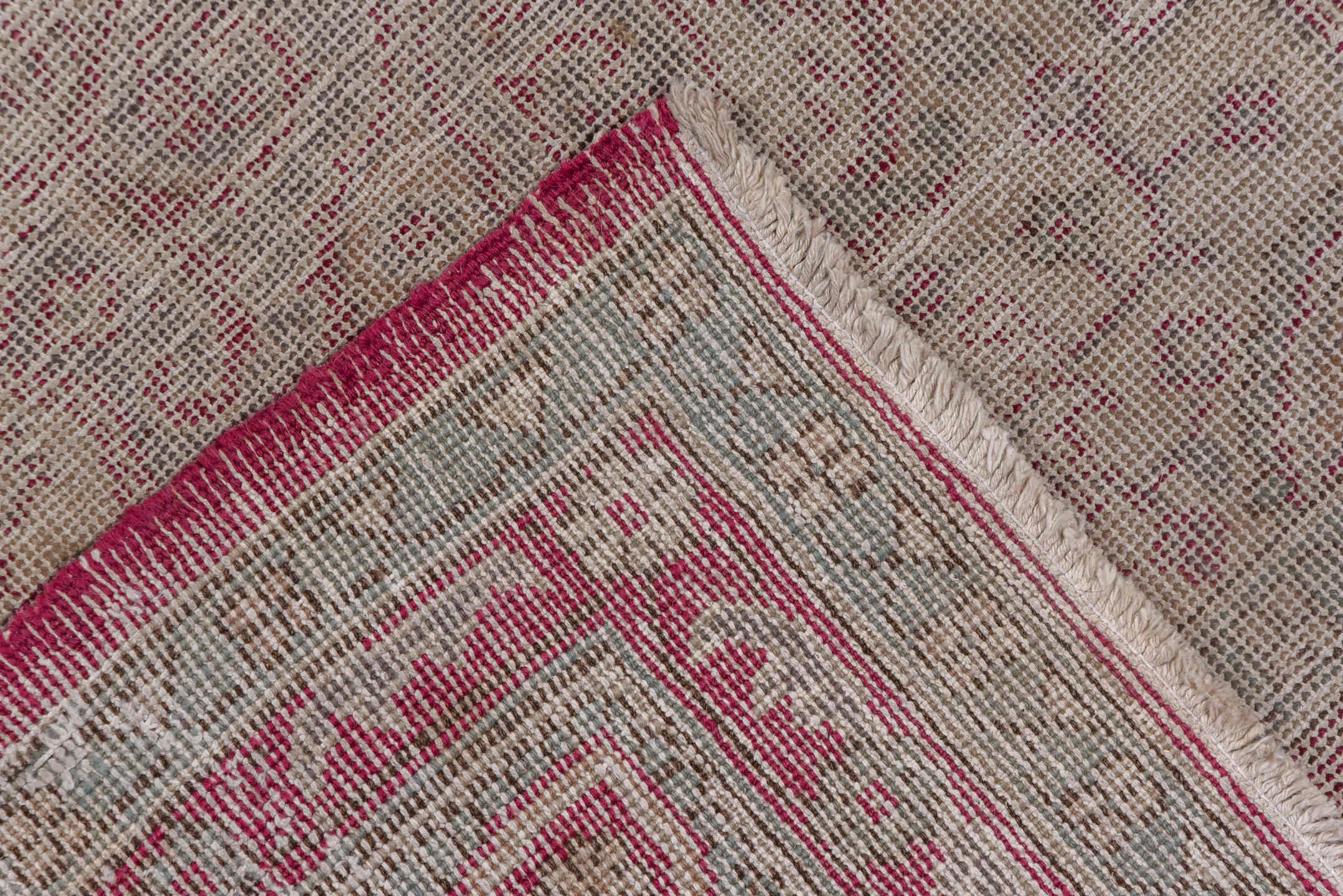 8' x 11' one-of-a-kind handmade vintage Oushak large size rug. Color palette: blush, ivory, rose, taupe, dusty pink, pink