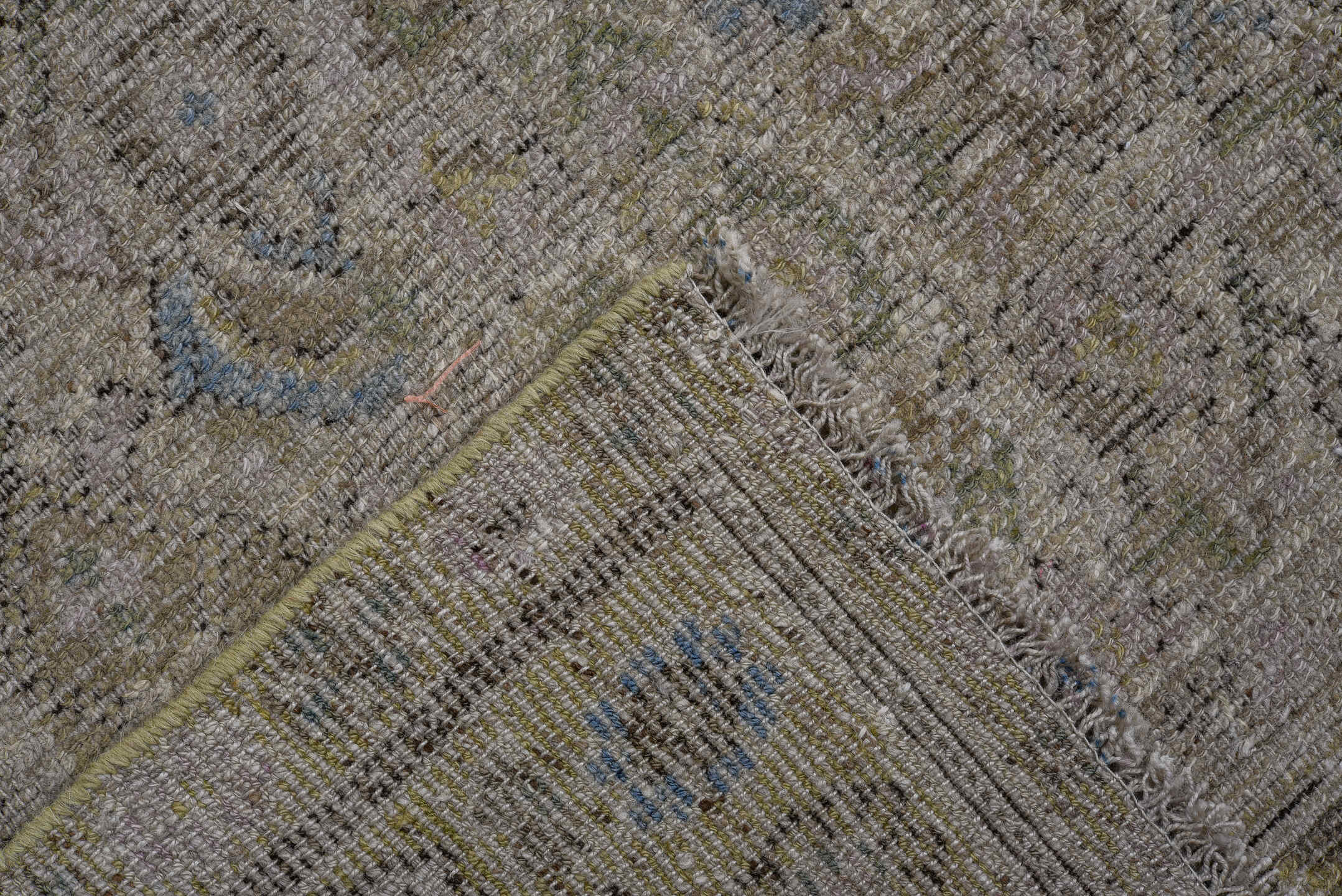 5' x 12' one-of-a-kind handmade antique Malayer rug. Color palette: taupe, ivory, olive, pale blue, beige, brown, gray