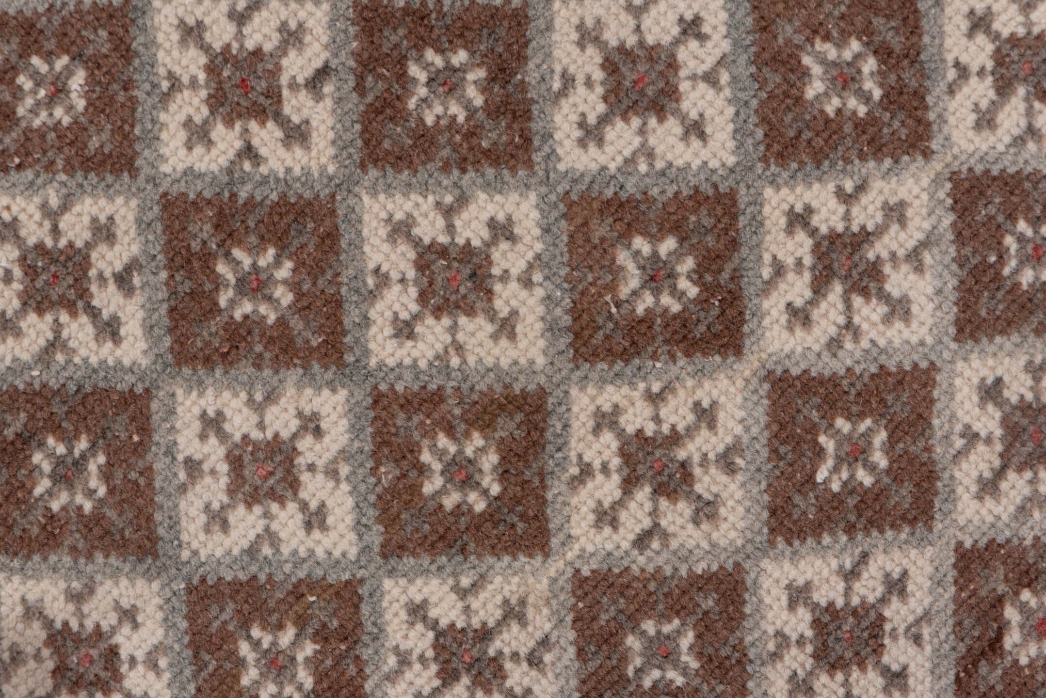 3' x 9' one-of-a-kind handmade vintage Oushak runner rug. Color palette: ivory, rose, taupe, dusty pink, beige, pink, red